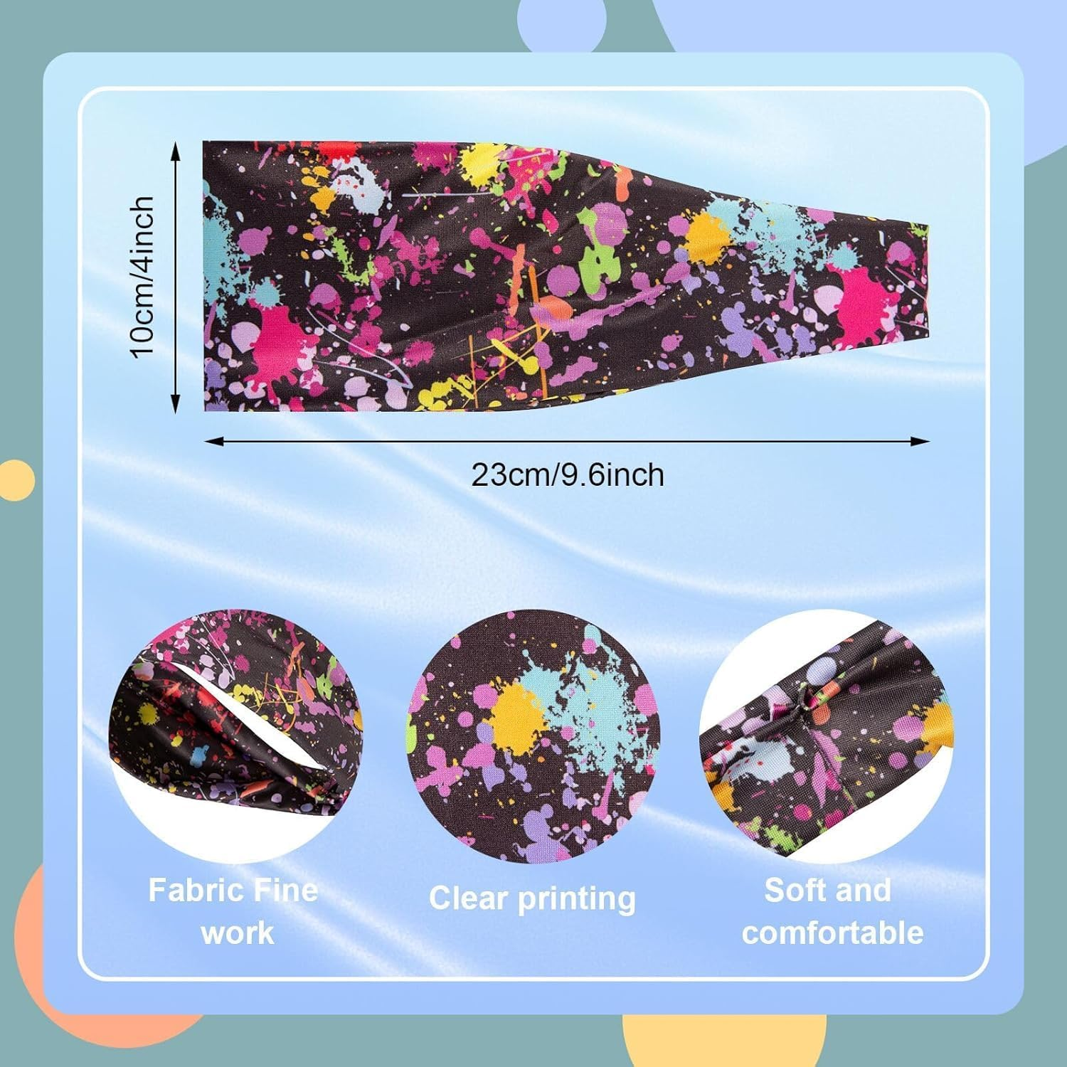 4 Pcs Neon 80S/90S Retro Headbands for Women and Men Wide Vintage Fashion Sweatbands for Travel, Hiking, Running image number 4