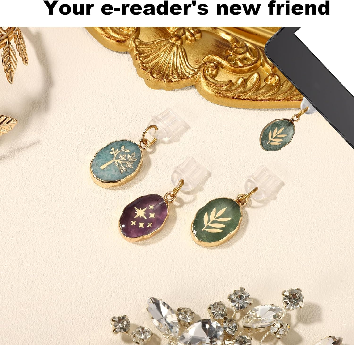 3Pcs Dust Plug Charms, 1.42X0.51In Colorful Delicate USB C Dust Plug Charm with Leaf Tree Design for Kindle E-Reader Smart Phone (Fossil Style) image number 3