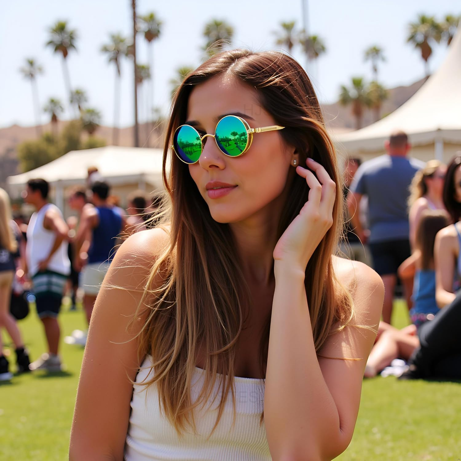 HJSTES Vintage round Steampunk Sunglasses for Women Men Circle Gothic Glasses Retro Metal Frame image number 6