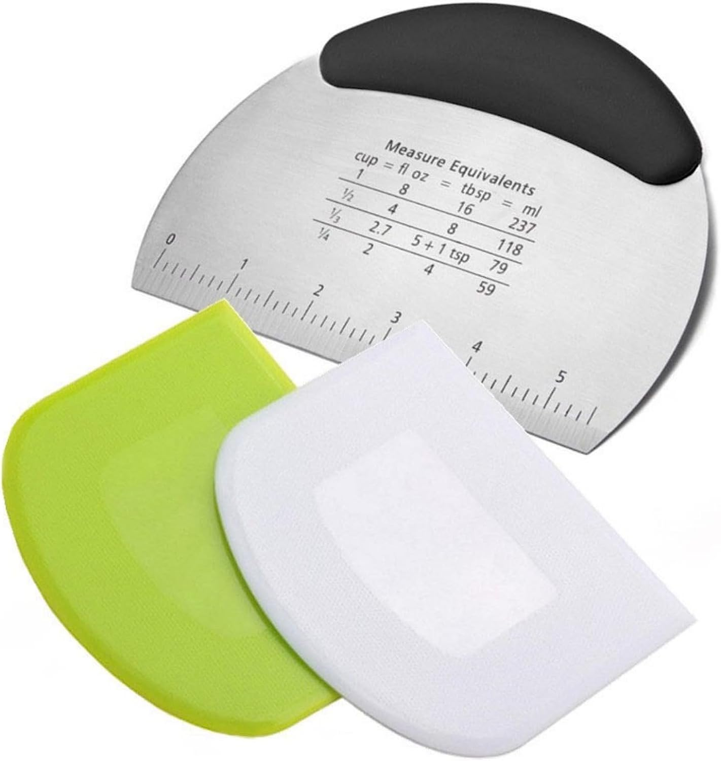 Dough Scraper and Cutter,Premium Stainless Steel Bench Scraper with 2 PCS Flexible Bowl Scraper,Pastry Cutter with Scale,Versatile Kitchen Scraper Set for Pastry Bread Pizza Cake image number 6