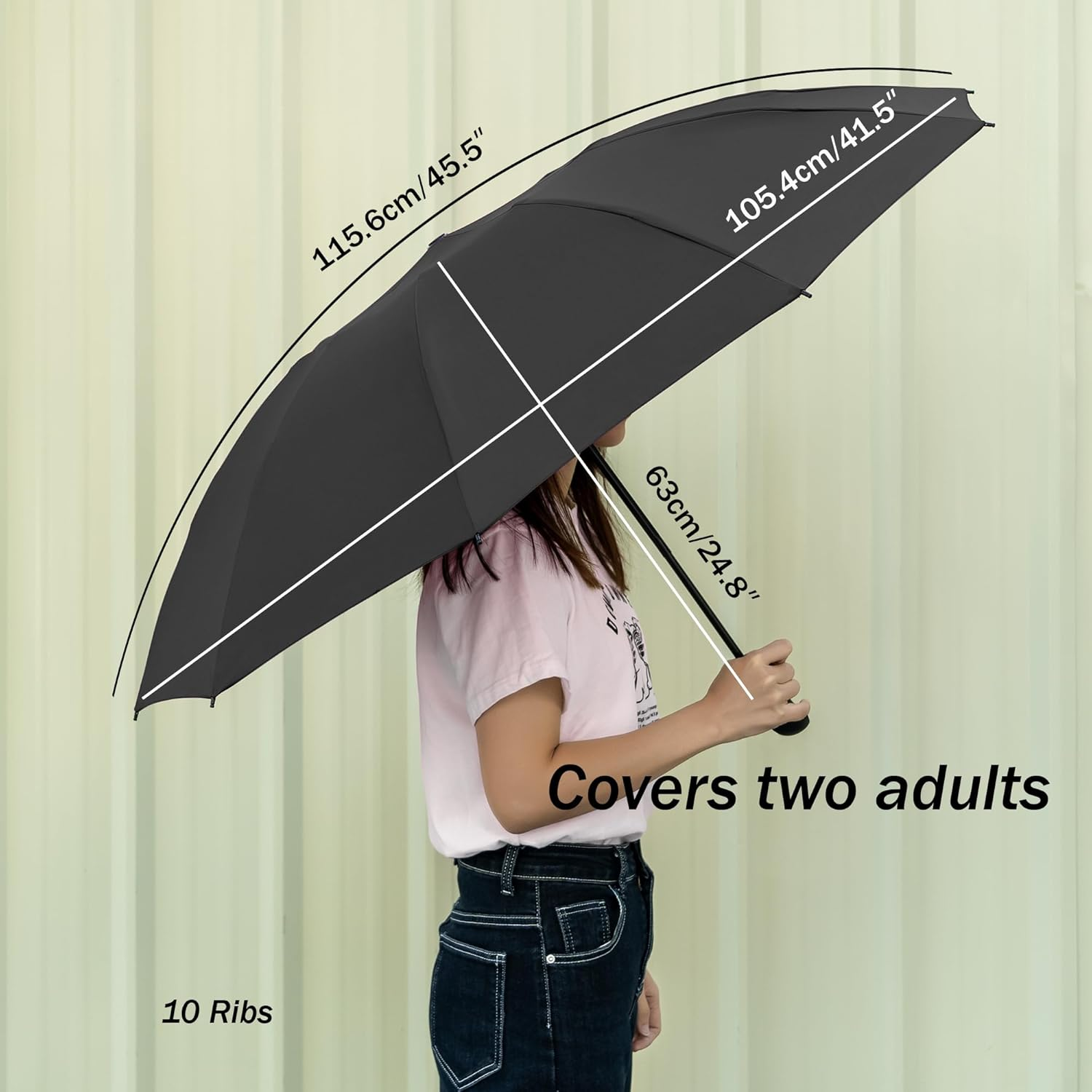 Travel Inverted Umbrella Compact Windproof- Automatic Reverse Umbrellas for Rain - Men and Women, Folding Portable Teflon Coating 47Inch Span, 10 Rids Large Umbrella - Black image number 2