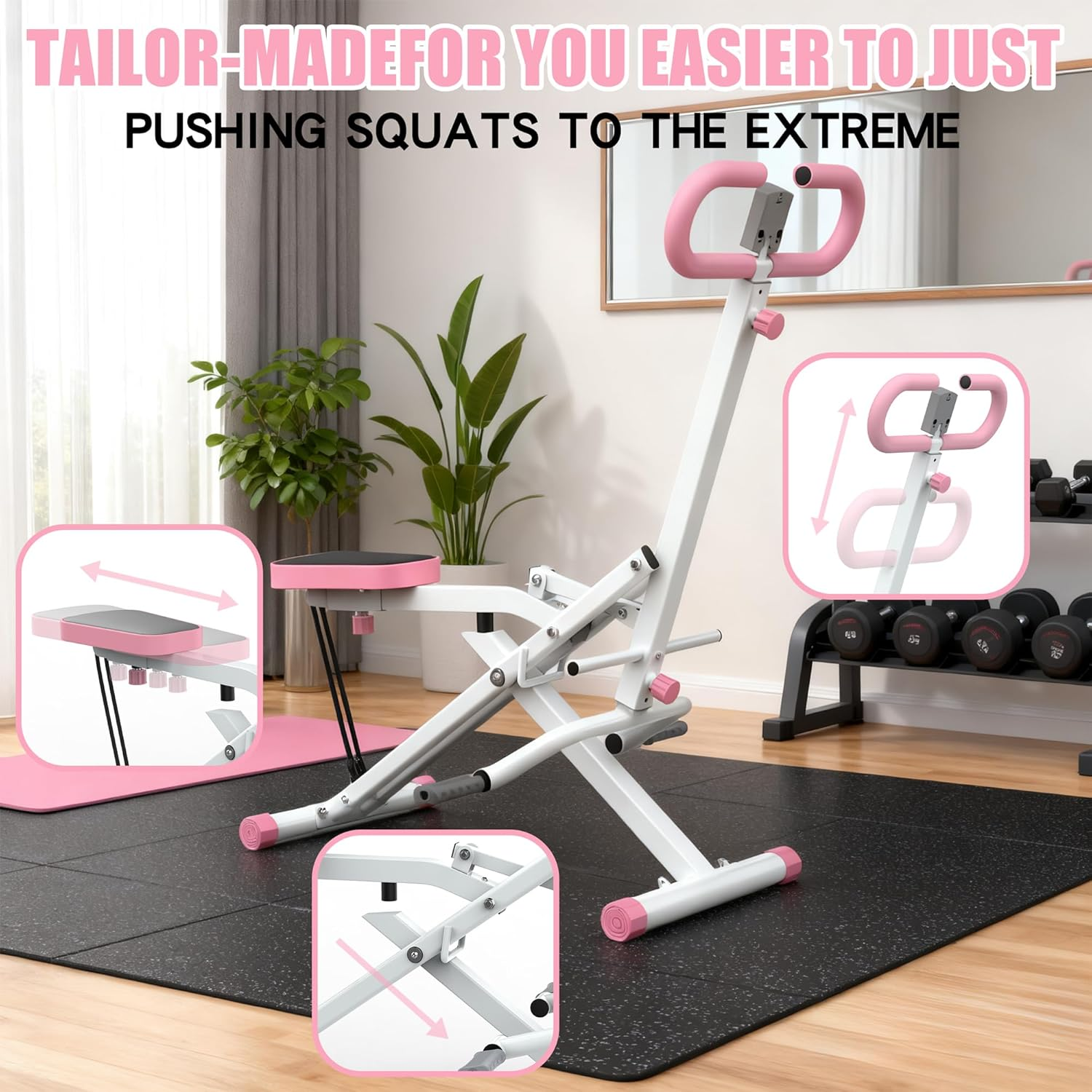Squat Machine for Home - Exercise Machine with Adjustable Resistance Bands Row-N-Ride Squat Assist Trainer for Glutes & Ab Back Legs Workout