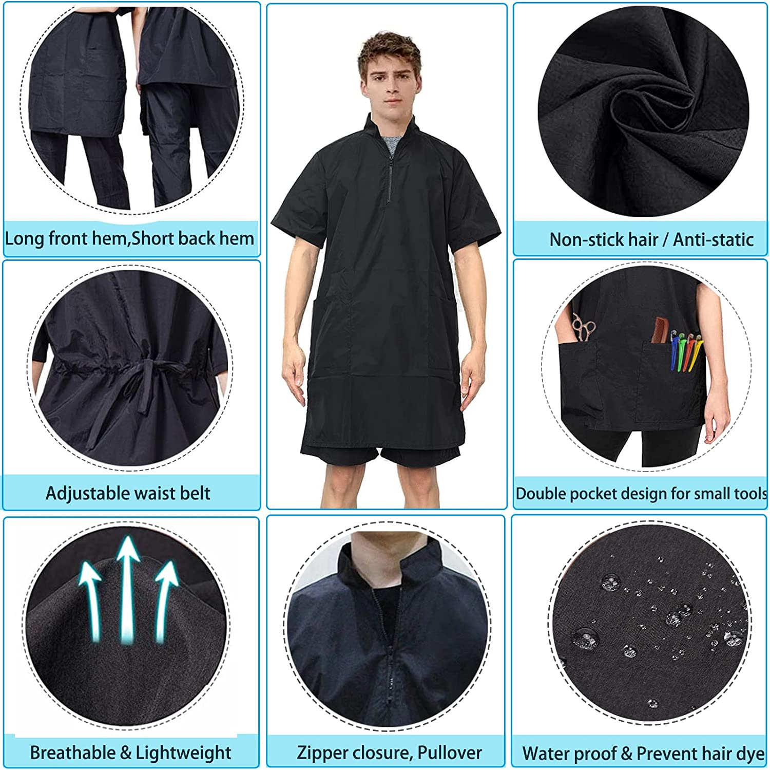 Gliitatu Dog Grooming Smock for Women Men Groomer Smock Hairdresser Barber Smock Jackets Apron Short Sleeve (2XL) image number 3