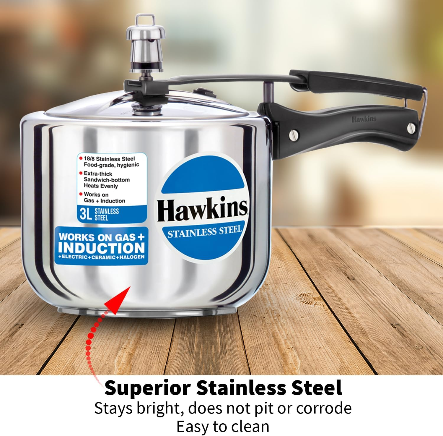 Hawkins Stainless Steel Tall Pressure Cooker, 3 Litre Capacity image number 1