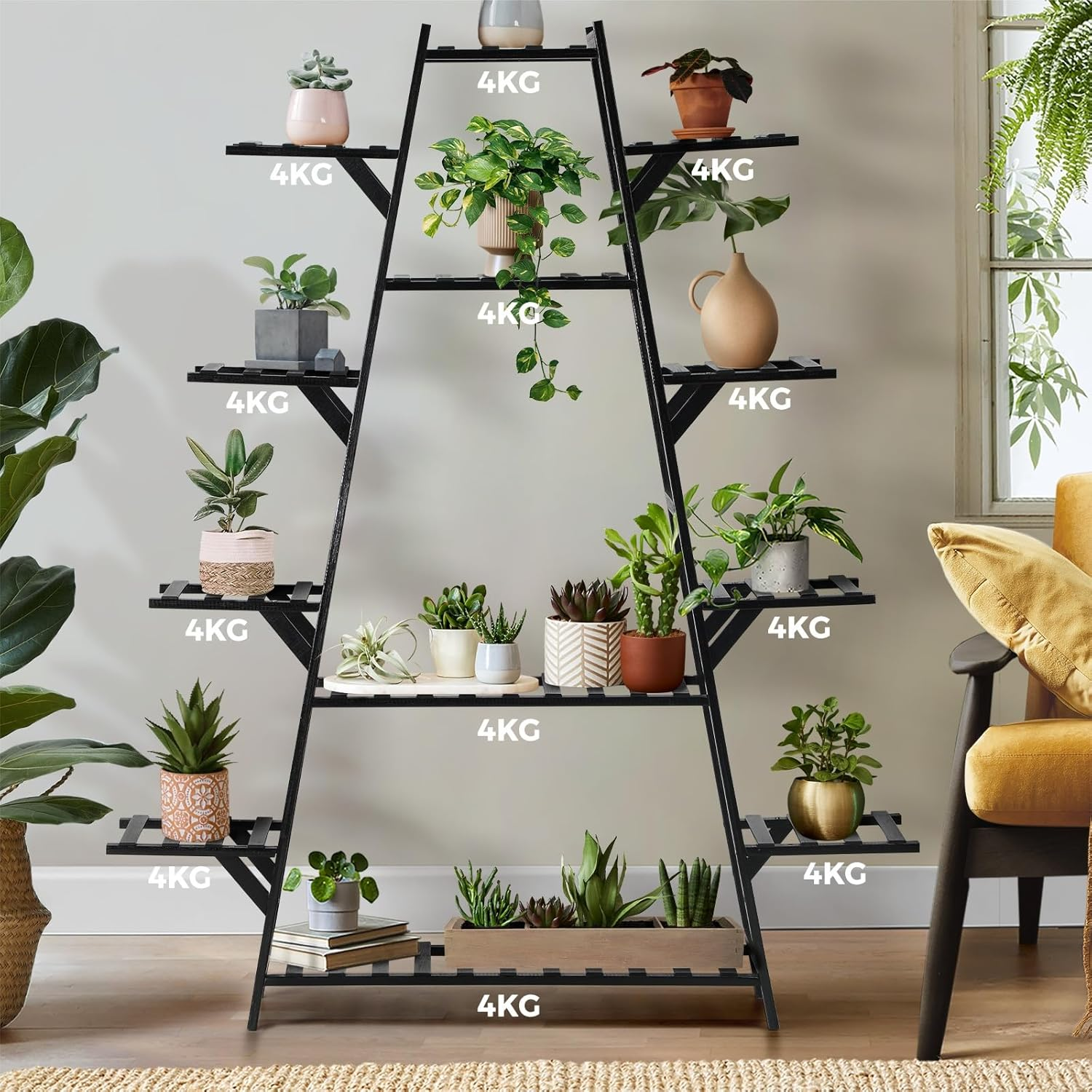 Livsip 12-Shelf A-Shape Black Bamboo Plant Stand image number 5