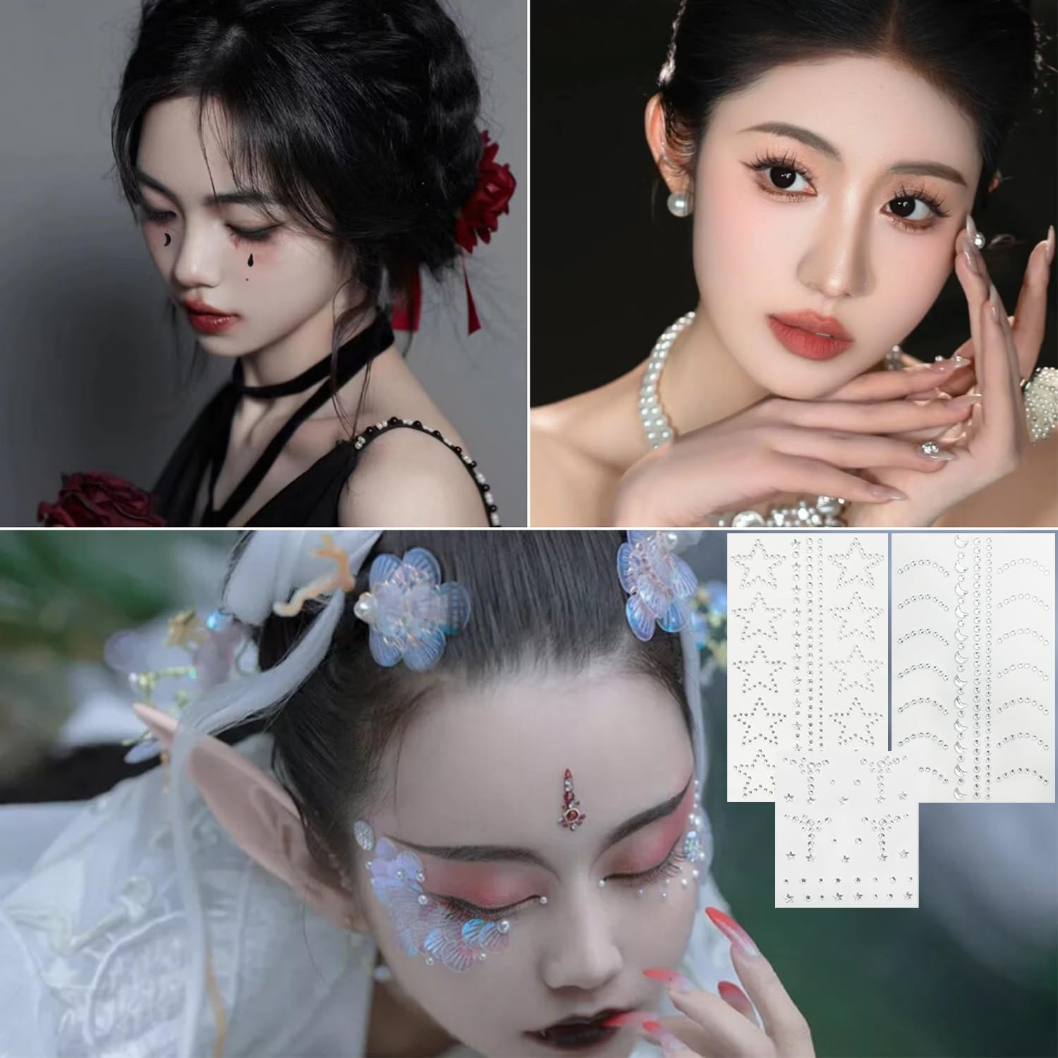 Taicols Face Gems Hair Jewels, Self-Adhesive Eye Rhinestones DIY Stick-On, Body Crystals Pearls for Makeup, Crafts, Self-Adhesive Rhinestones & Pearls Kit, Body Jewels for Cosplay/Festival DIY Makeup image number 2