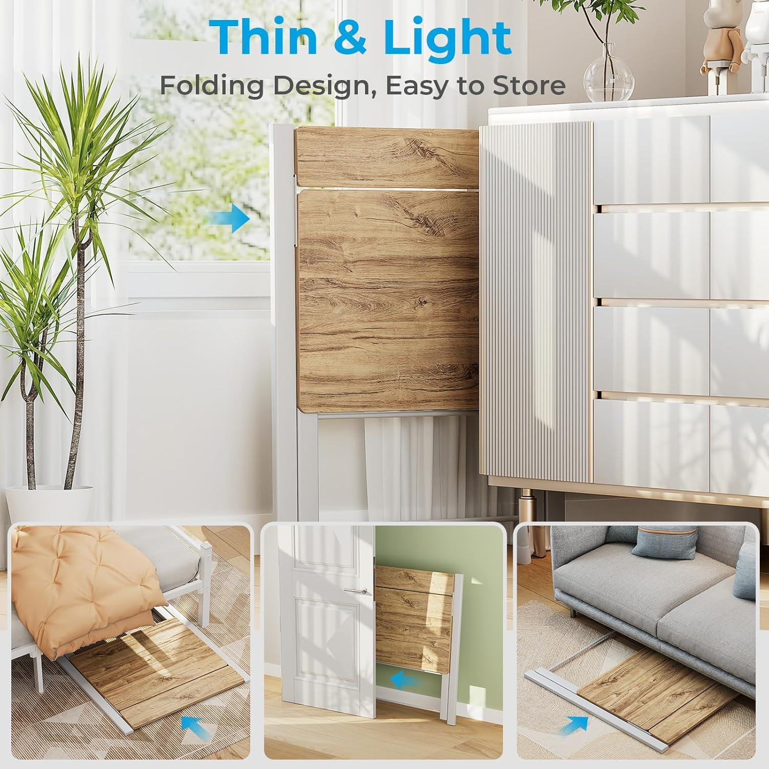 Folding Desk No Assembly Required Small Size, 2-Tier Foldable Computer Desk with Shelf for Home Office, Space Saving Portable Laptop Study Foldable Table for Small Spaces (Oak, 69 X 56 Cm) image number 5