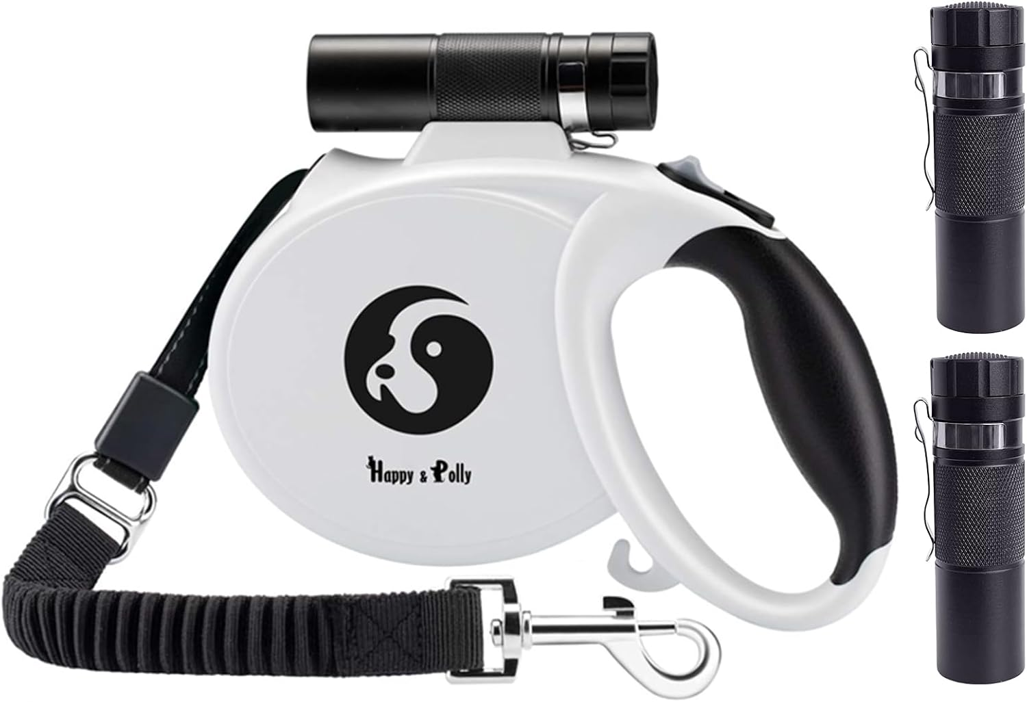 Happy & Polly 4 in 1 Dog Leash Retractable Dog Leash Heavy Duty 16.4 Ft Dog Walking Leash with Flashlight Detachable/Protective Bungee Leash/Magic Box for Small Medium Dogs