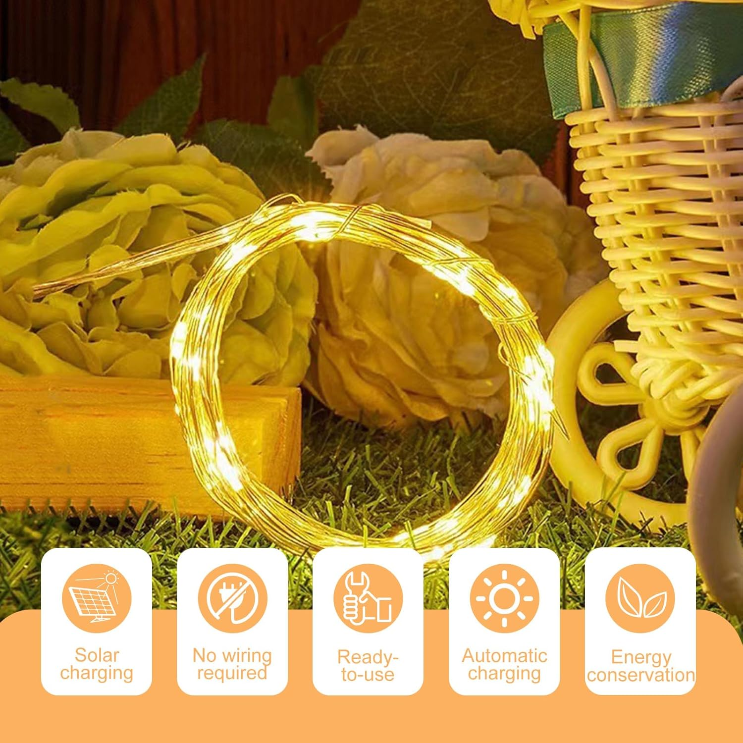 2 Pcs Solar Fairy Lights Outdoor, 12M 100 LED Solar String Lights with 8 Modes & IP65 Waterproof, Auto On/Off Garden Lights for Diwali Christmas Party Patio & Garden Decor (Warm White) image number 5