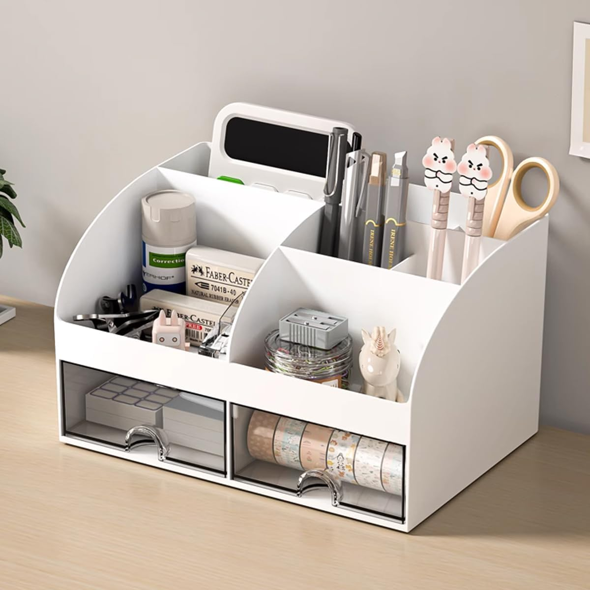 Desktop Storage Box with 7 Compartments, Office Desk Organizers Drawer Organizer Plastic Desktop Organiser for Stationery Supplies for Pencils Markers Erasers Pens image number 2