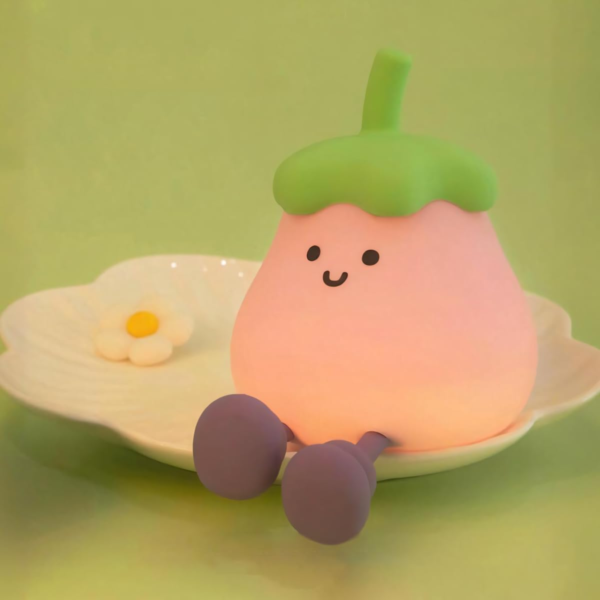 Night Light, Cute Silicone Nursery Lamp with Rechargeable USB, Tap Control, Soft Warm White Changing LED Nightlight, Bedroom Kawaii Decor, Perfect Choice for Valentine&rsquo;S Day, Birthday image number 1