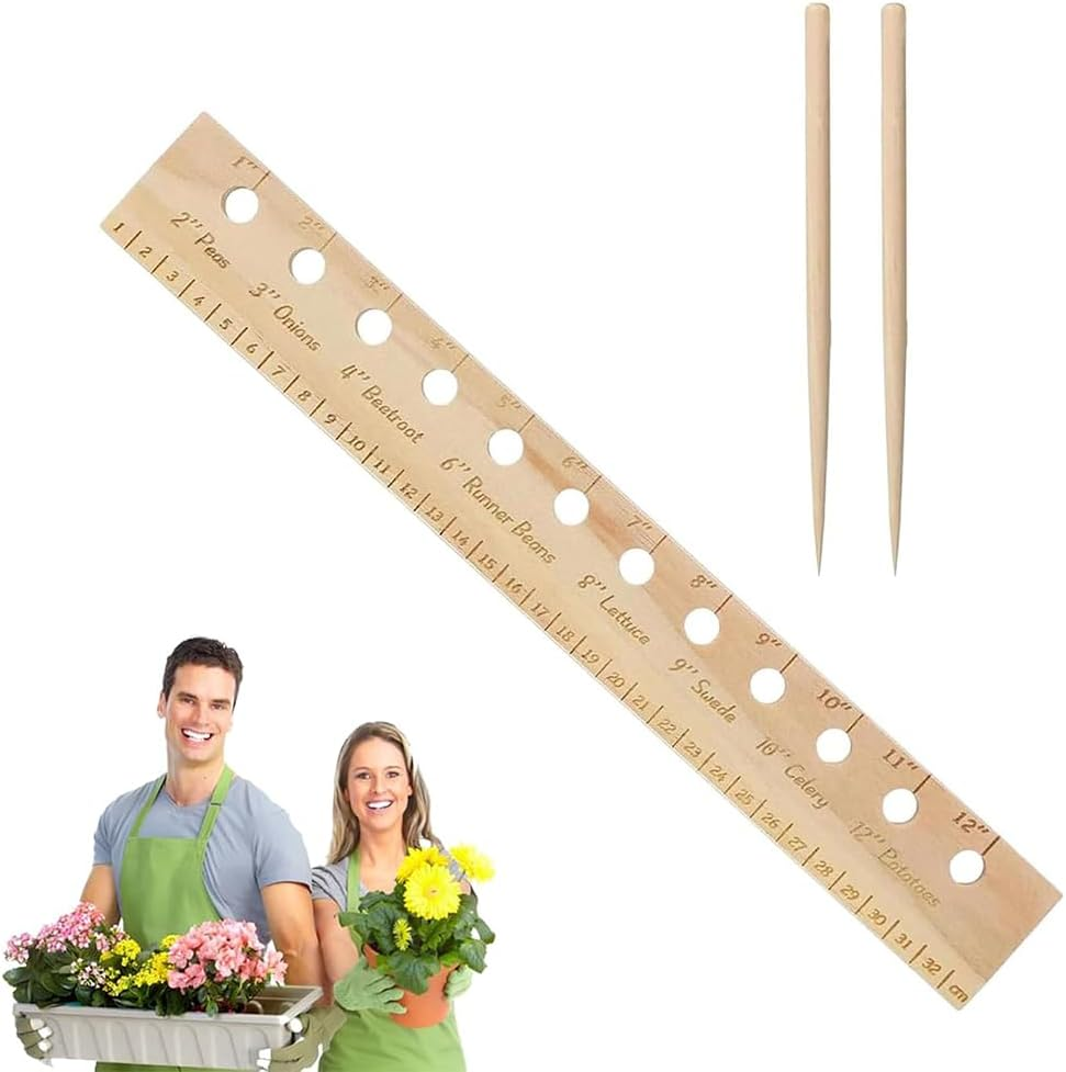 NYGHMY Wooden Planting Ruler and Dibber Set | Seed Spacing Tool for Raised Bed Gardening and Vegetable Gardens | 13 Inch Length, 1.8 Inch Width | Outdoor Garden Accessories image number 2