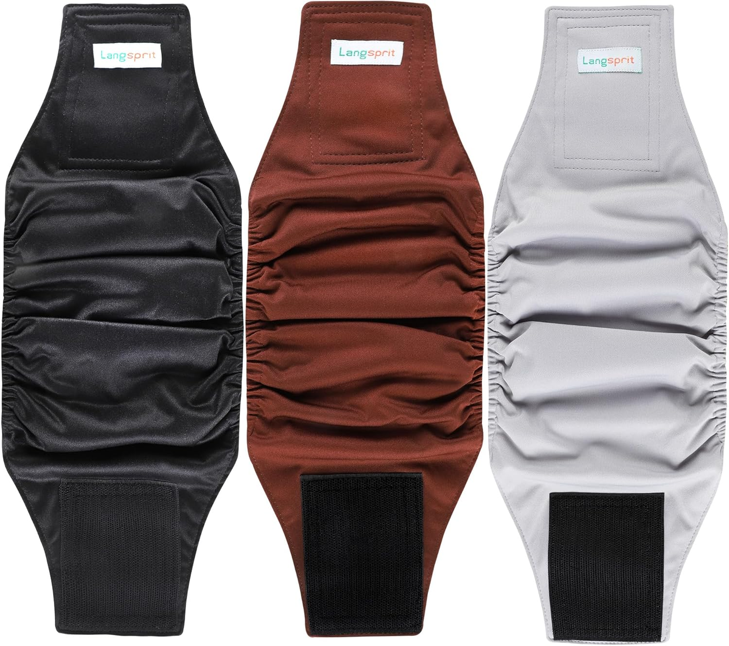 Langsprit Male Belly Bands for Dogs (Pack of 3) - High Absorbing Washable Dog Wraps - Reusable Diapers (Black, Gray, Coffee, Small)