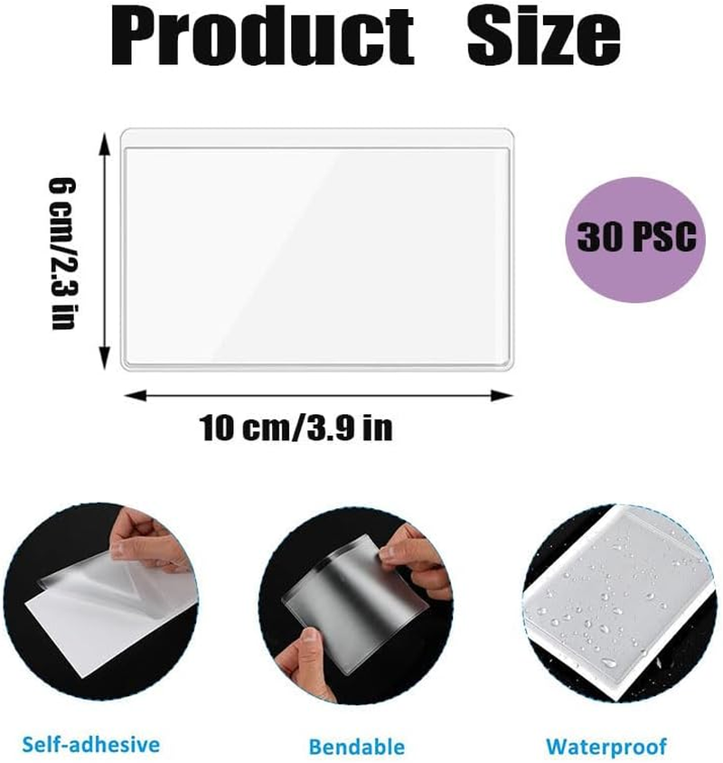 30Pcs Self Adhesive Index Card Pockets Sleeves,Self-Adhesive Index Card Pockets,Self-Adhesive Label Holder Card Pockets Label Holder Clear Library Card Holders for Home Office School Classroom image number 5