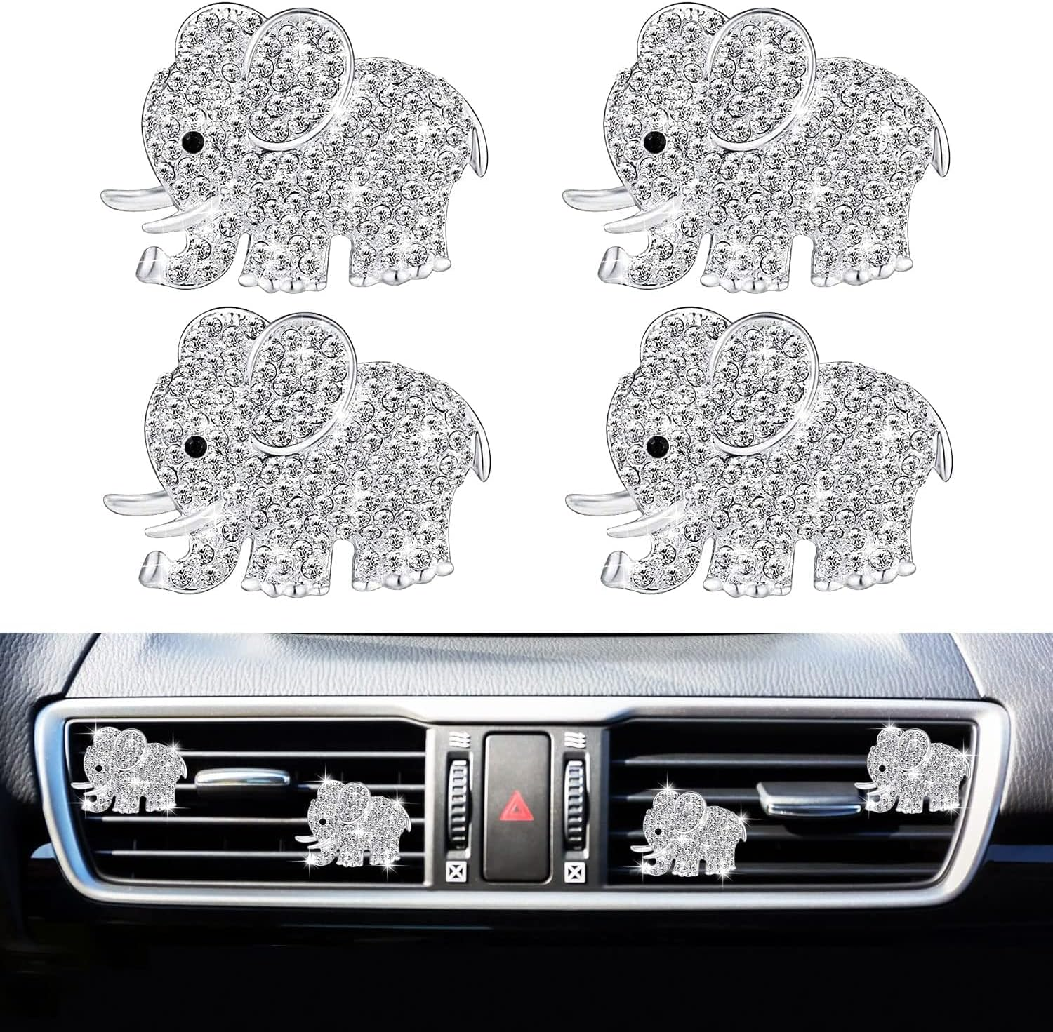 Xinjincang 4 Pcs Crystal Bee Car Air Fresheners Vent Clips, Car Diffuser Vent Clip Rhinestone Diamond Bee Car Decoration, Car Interior Decor Bling Car Accessories for Women