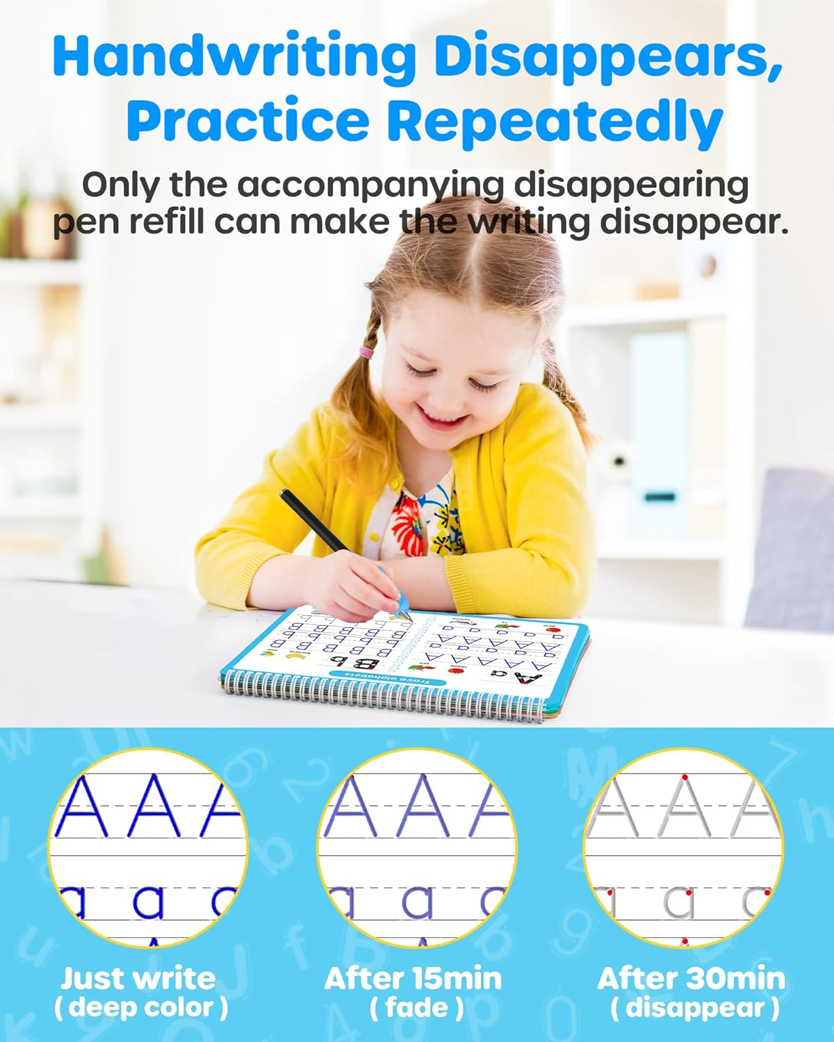 D-Fantix 4 in 1 Large Magic Groove Practice Copybook, Reusable Grooved Handwriting Workbooks, Number Alphabet Tracing Books for Kids Ages 3-8, Handwriting Practice for Kids Kindergarten Preschool image number 6