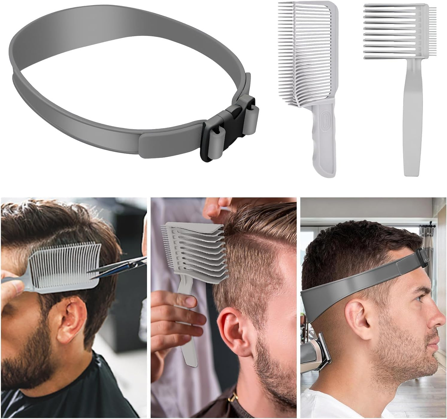 3Pcs Hair Trimming Fade Guide with Fade Comb,Barber Fade Comb Barber Combs with Fade Hair Trimming Guide,Fade Comb Barber Cutting Comb,Fade Comb Blend Comb with Hair Trimming Fade Guide for Men,Grey image number 3