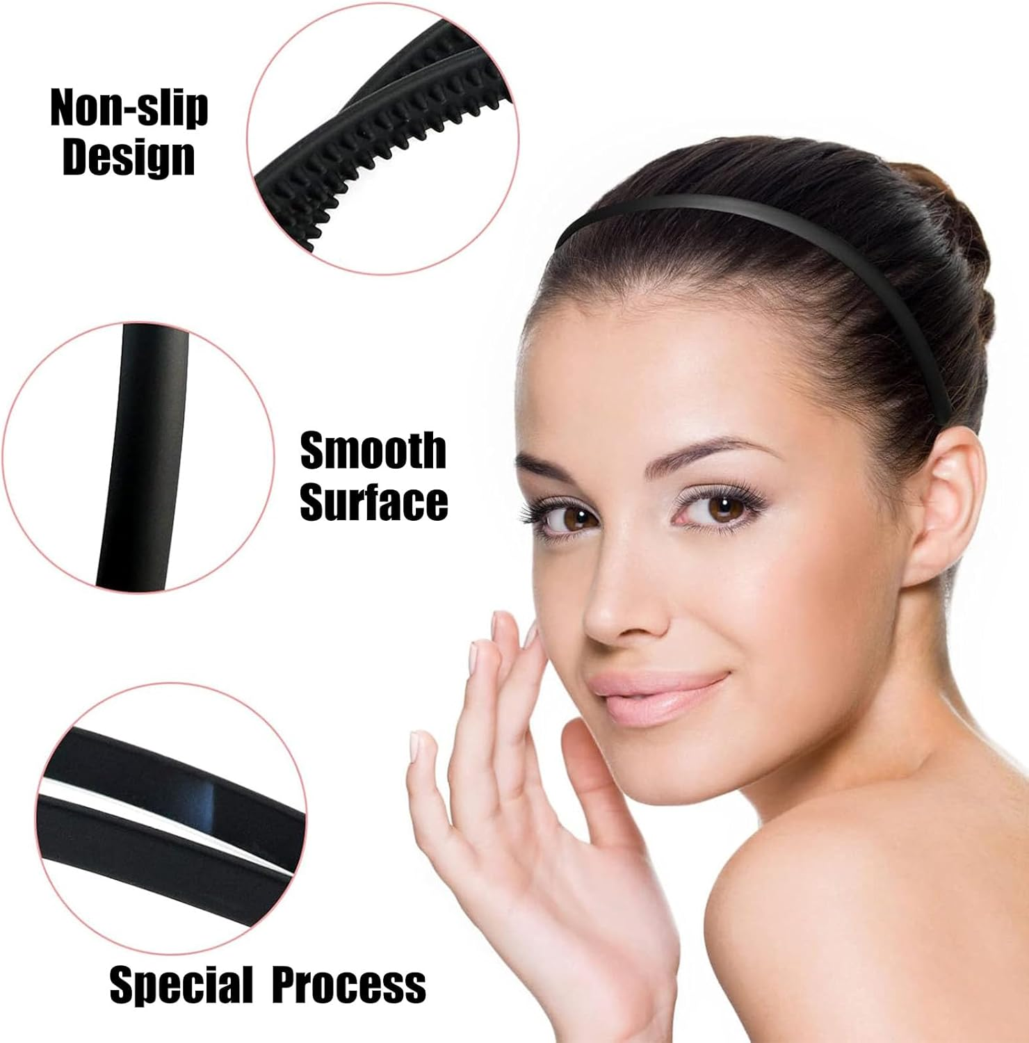 Dinghaole 4 Packs Plastic Headband, Plastic Plain Sport Headbands, Black Non-Slip Hair Hoop, DIY Hair Hoop Gripper Teeth Hairband, Unisex Sport Fashion Hair Band Accessories for Women and Men-8Mm Wide image number 5