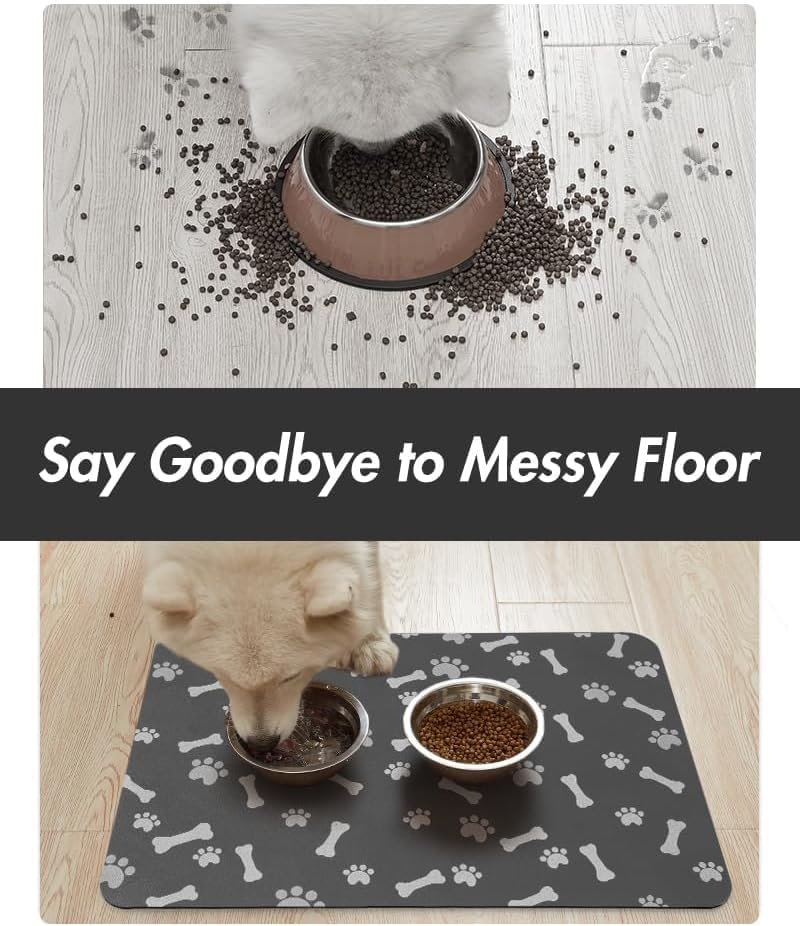 QIUKUN Pet Feeding Mat - Absorbent Dog Food Mat for Food and Water - No Stains Quick Dry Dog Placemat - 12"X19" Dark Grey image number 1