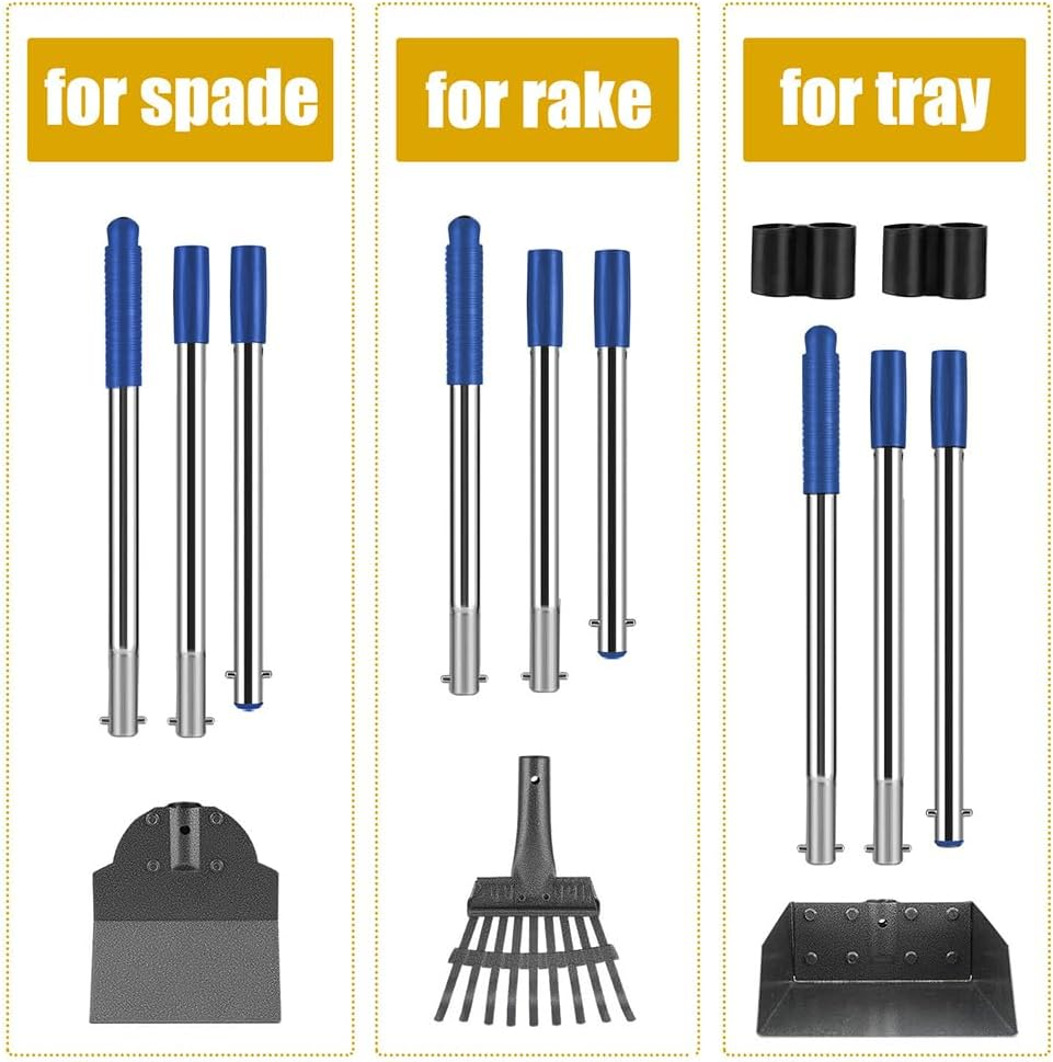 Dog Pooper Scooper Tray Shovel & Rake Kit,Pet Waste Removal Scoop with Long Adjustable Sectional Stainless Handles,Portable Large Dog Poop Picker Upper, Walks, Grass & Garden Leaves image number 3