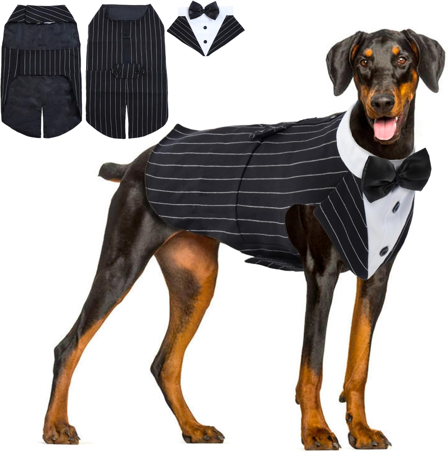 Dog Tuxedo, Dog Wedding Outfit and Bandana Set, Dog Tuxedo Costume, Pet Clothes Puppy Formal Shirt with Removable Bow Tie, Dog Suit for Small Medium Large Dogs, Dog Outfit for Party Birthday Festival