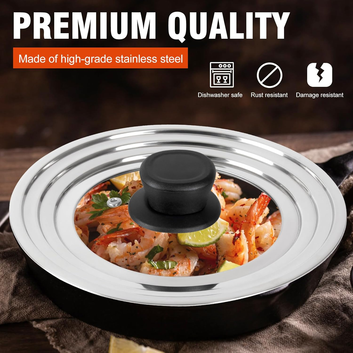 Komokeru Universal Lid for Pots and Pans Skillets, Stainless Steel Pan Cover Fit Fits 6-7-8 Inch Cookware, Large Replacement Frying Pan Cover, Cast Iron Skillet Pot Lids with Heat Resistant Knob image number 2