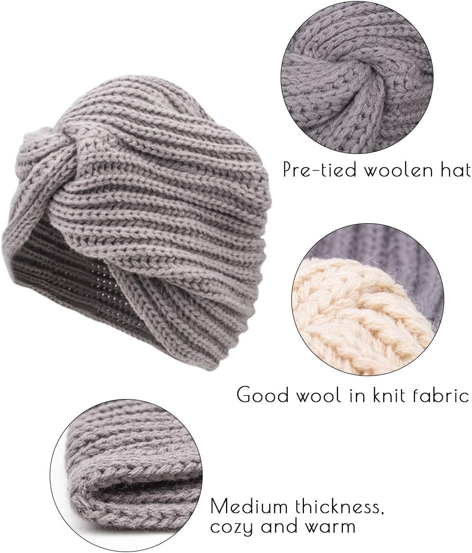 3Pcs Womens Winter Hats, Beanie Hat for Women, Knit Hat Slouchy Beanies Wool Hat, Warm Turban Hat Thick Chemo Caps for Cancer Patient, White Gray Brown, Buff, Grey, Coffee, One Size image number 6