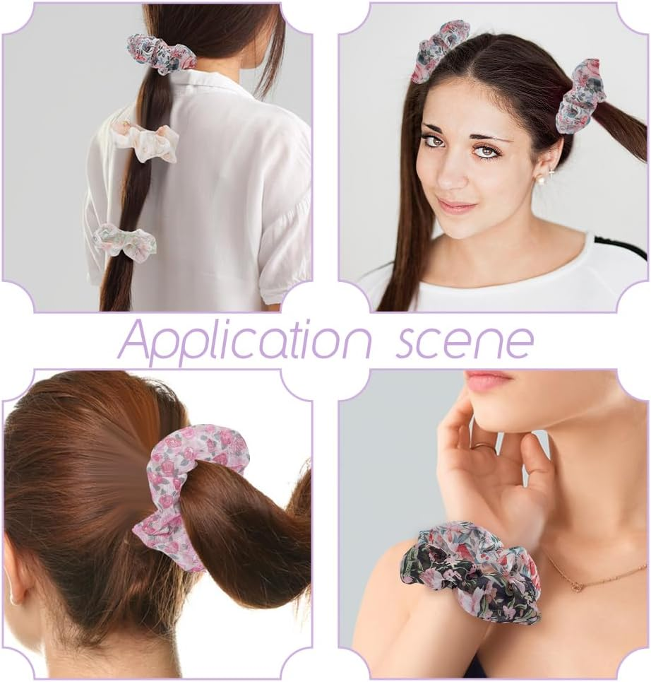 PLIGREAT 12 Pieces Floral Hair Scrunchies Making Kit DIY Fashion Flower Cloth Fabric Hair Ties Elastic Hair Bands for Women Ponytail Holders Handmade Crafts DIY Hair Scrunchies Supplies