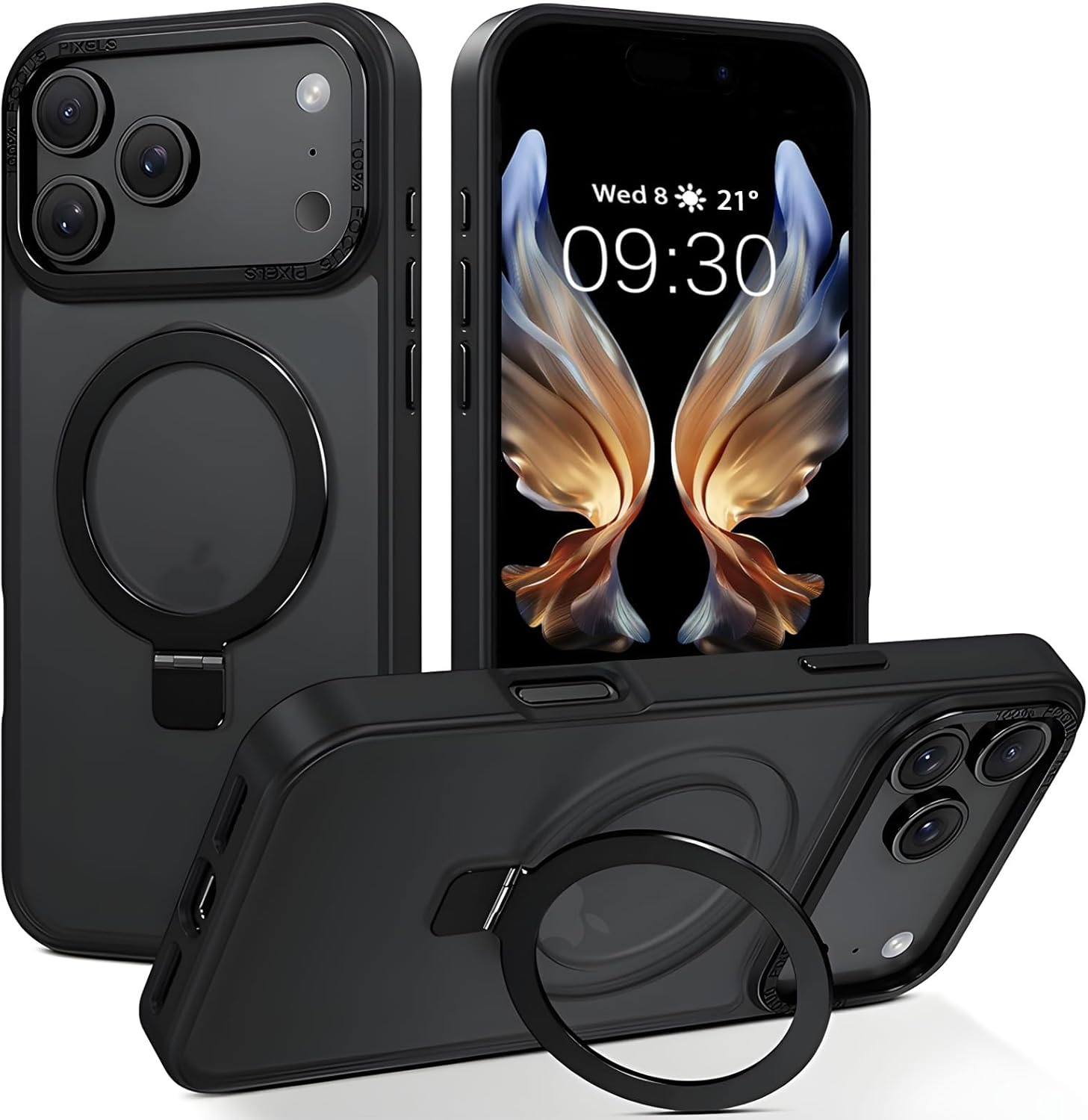 ROUMAYMAY Magnetic Case for Iphone 17 with Stand, Foldable Ring Holder, Kickstand [Compatible with Magsafe], Slim Transluscent Protective Case for Iphone 17 2025, Clear