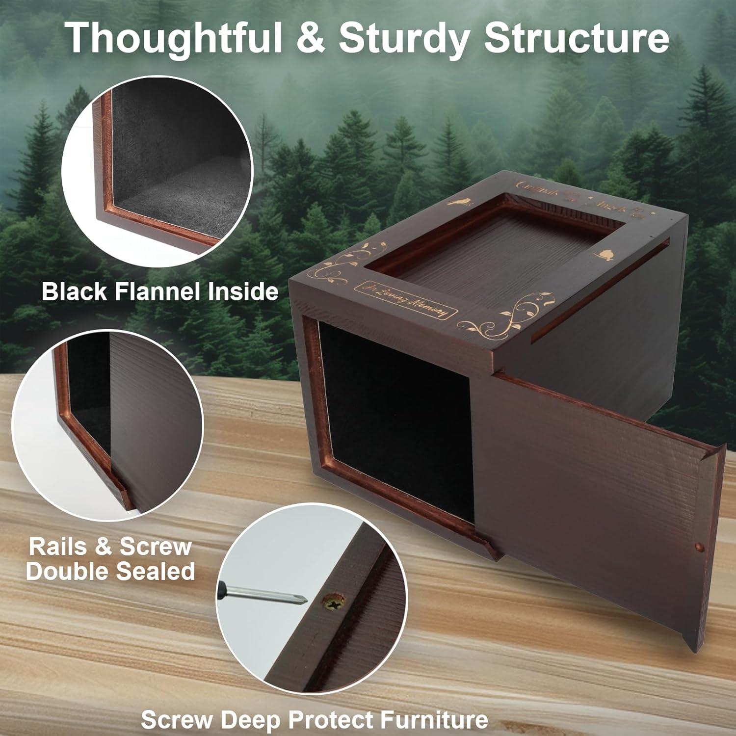 Wooden Cremation Urns with Photo Frame for Human Ashes Adult Female Male, Wood Urns Box and Casket, Funeral Decorative Urn with Picture for Adults up to 200 Lbs (Large, Cardinal)