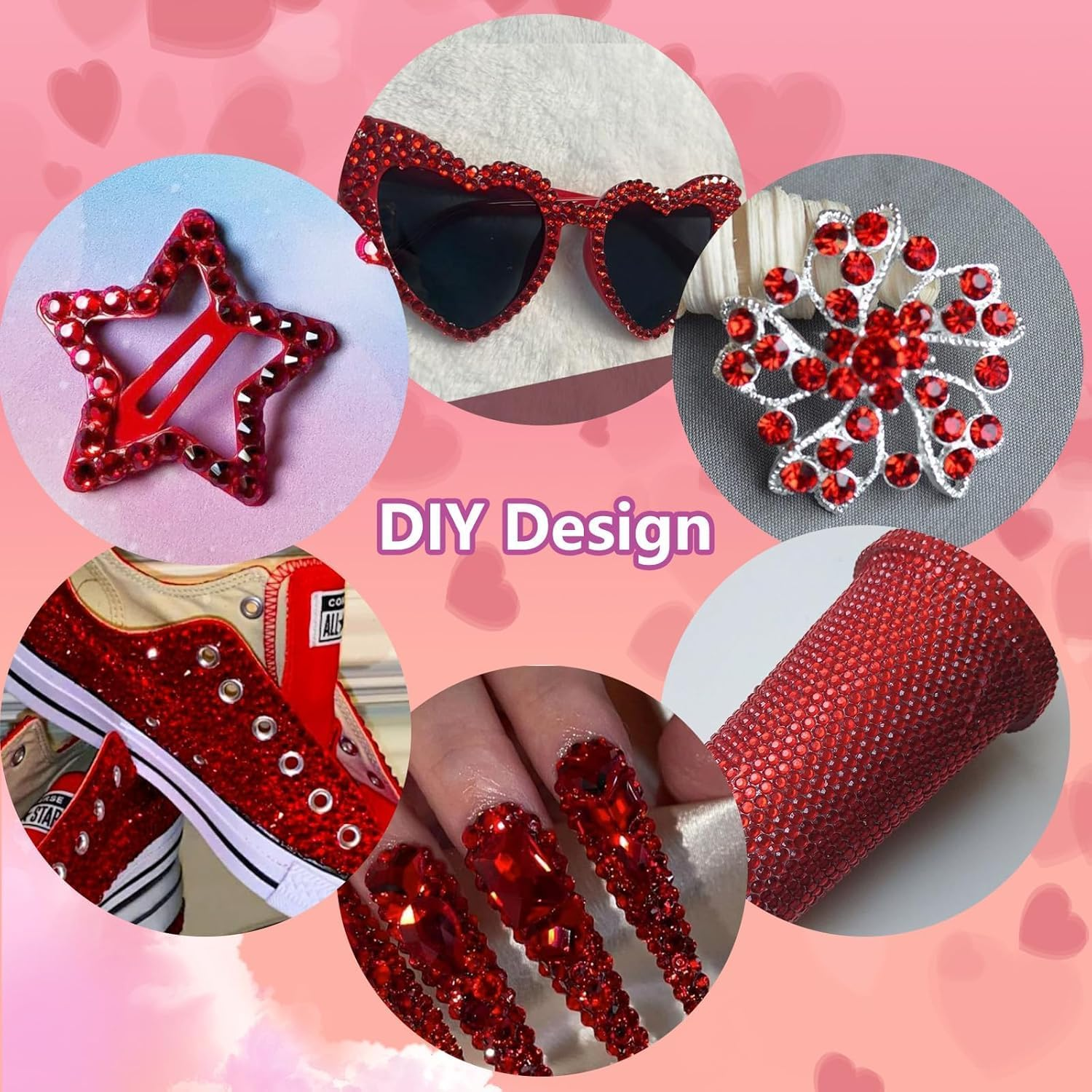 10000Pcs Rhinestone Gems Kit (2 Boxes 6 Sizes), 1.5-4.8Mm Nail Gems Flatback Rhinestone for Crafts, Red Rhinestones with Picking Pen and Tweezers for Crafts Decoration and Jewelry Making image number 4