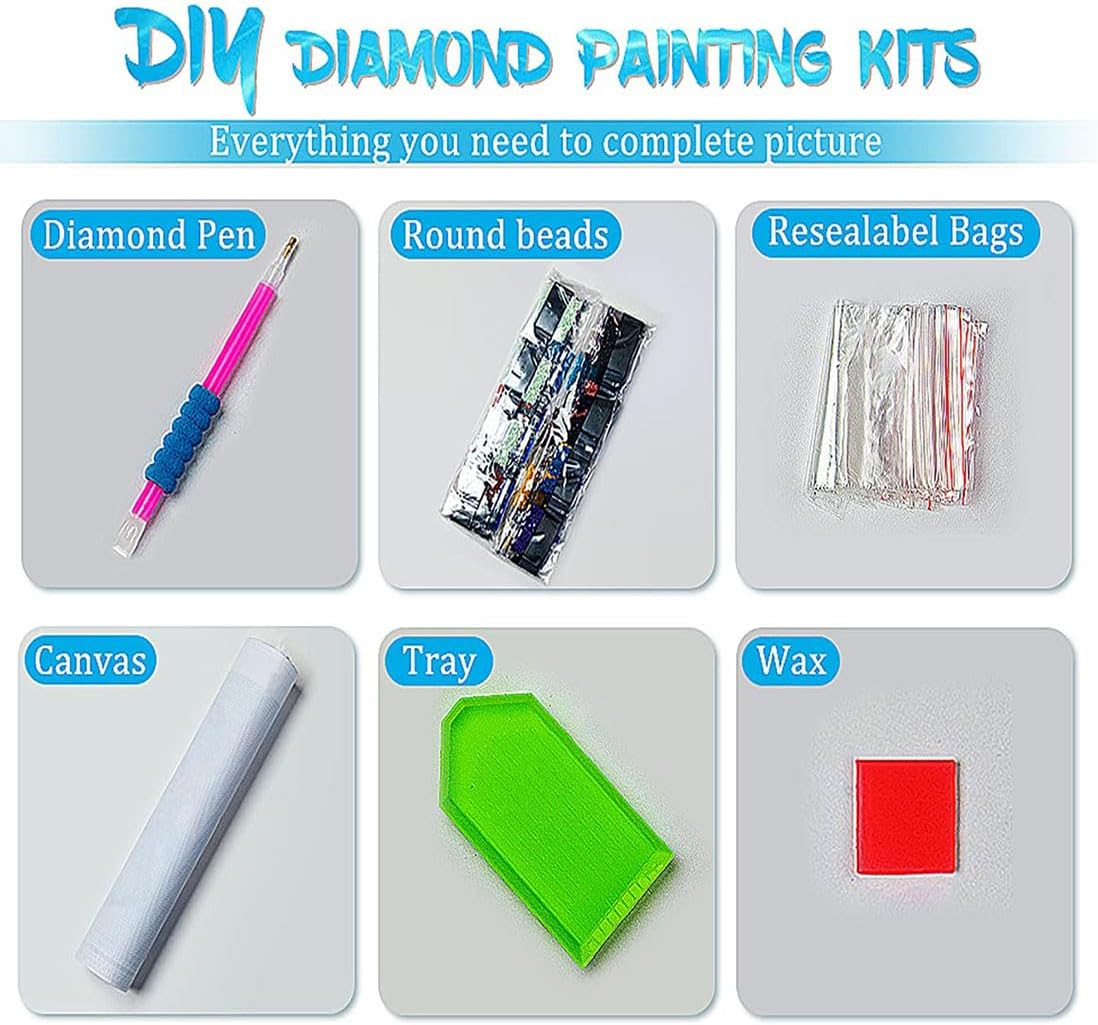6 Pack Diamond Painting Kits, 5D Diamond Beach Number Painting, Full Drill Paintings Kits for Adults, Art Tool Kits DIY Crafts Diamond Painting for Home Wall Art Decor(11.8X15.7Inch) image number 6