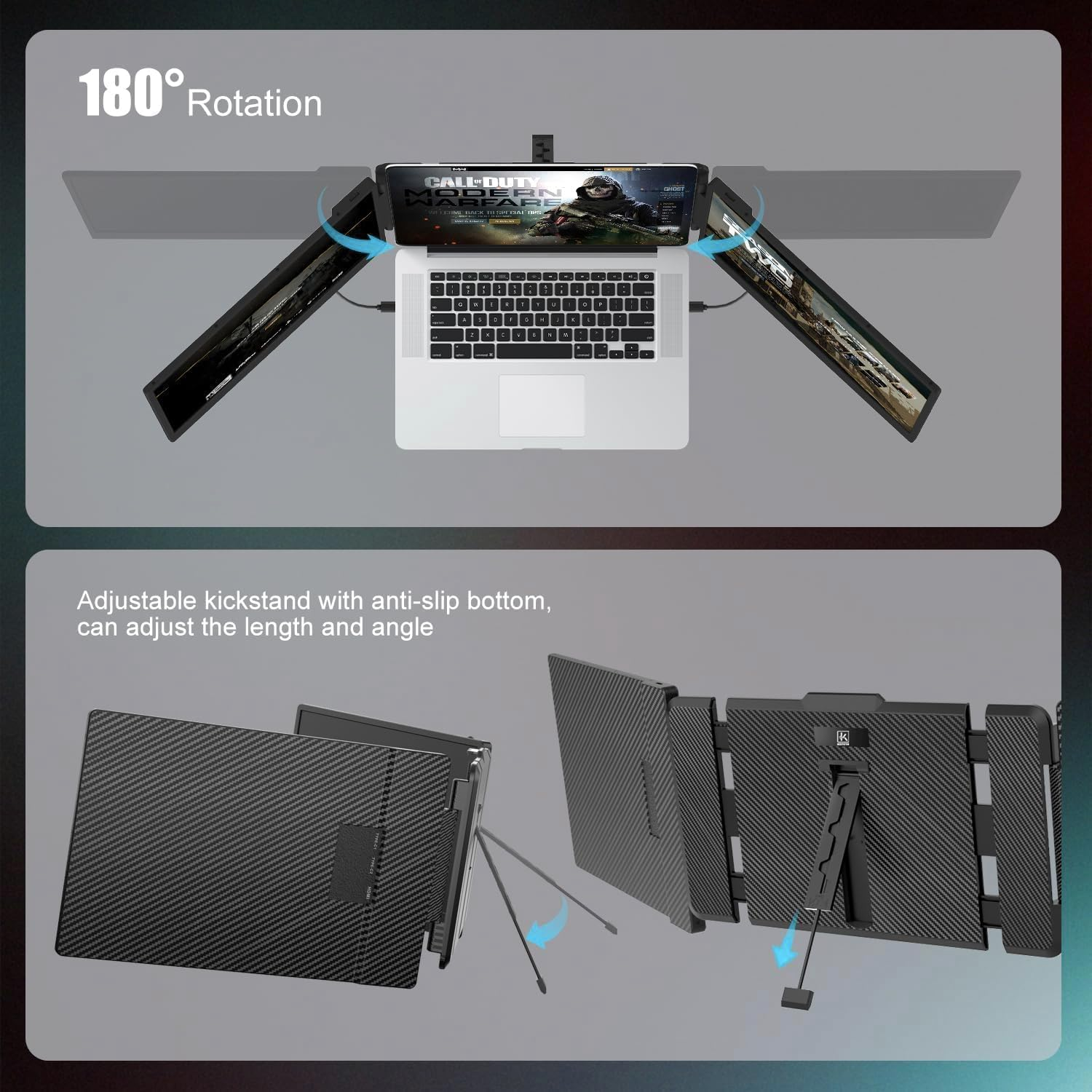 Laptop Screen Extender, 14" Portable Monitor, 1080P FHD Triple Monitor Extender for 13"-17.3" Laptop, HDMI/USB-C for Macbook, Windows, Chrome, Switch, Plug & Play