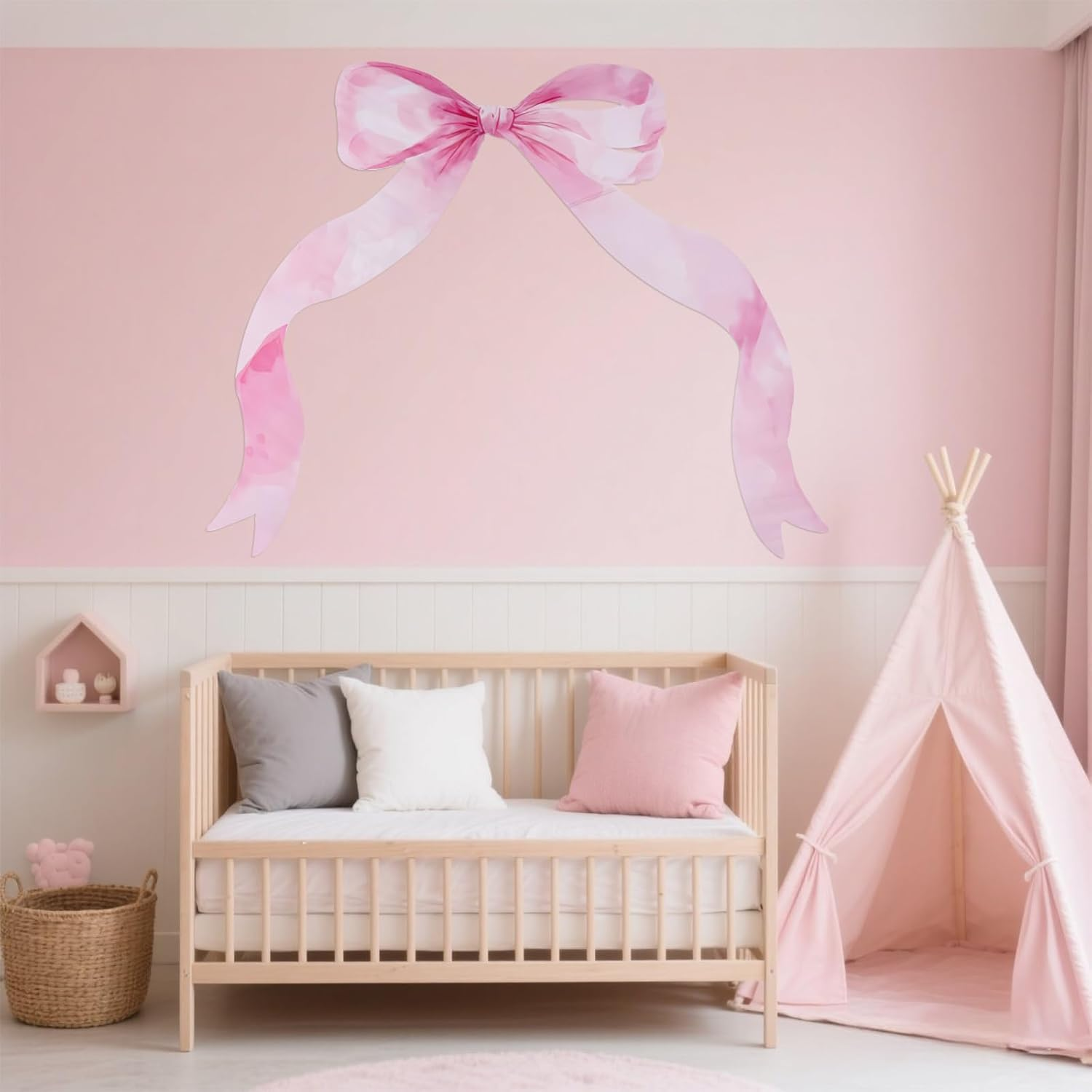 Large Bow Tie Wall Sticker, 27.2X19.7 Inch Bow Wall Decor Pink Bowknot Bedroom Decals Sweet Aesthetic Decoration for Bedroom Nursery Office Pink Theme Party image number 3