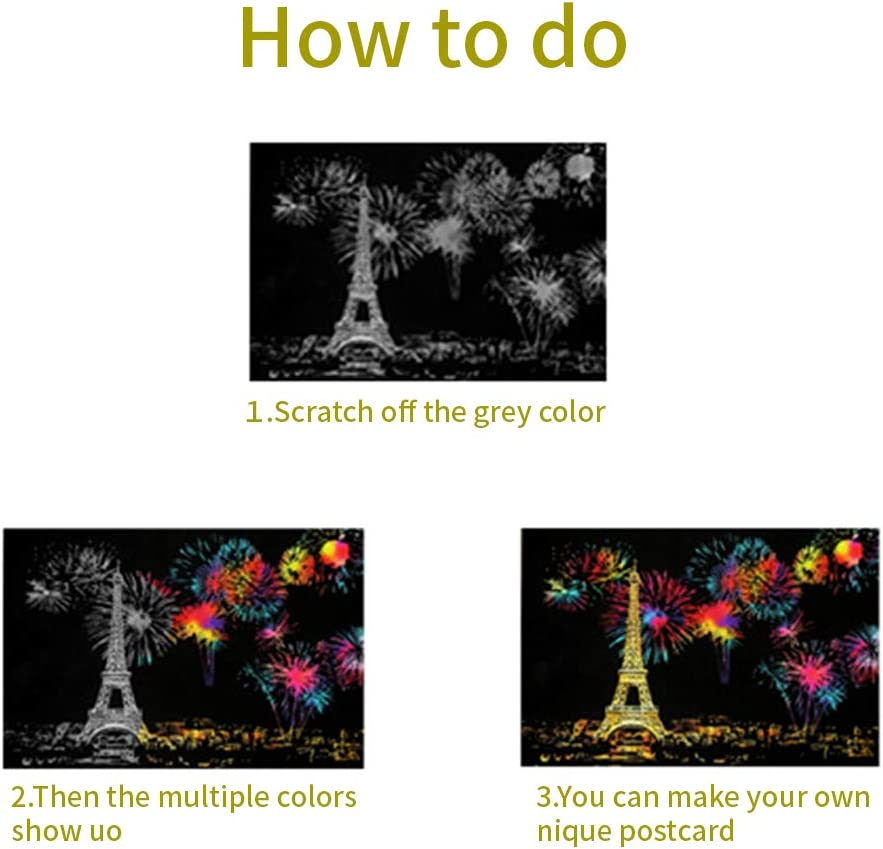 20 Sheets Rainbow Night View Scratch Paper for Arts and Crafts Famous City Landmarks Tool Kit A5 Size image number 2