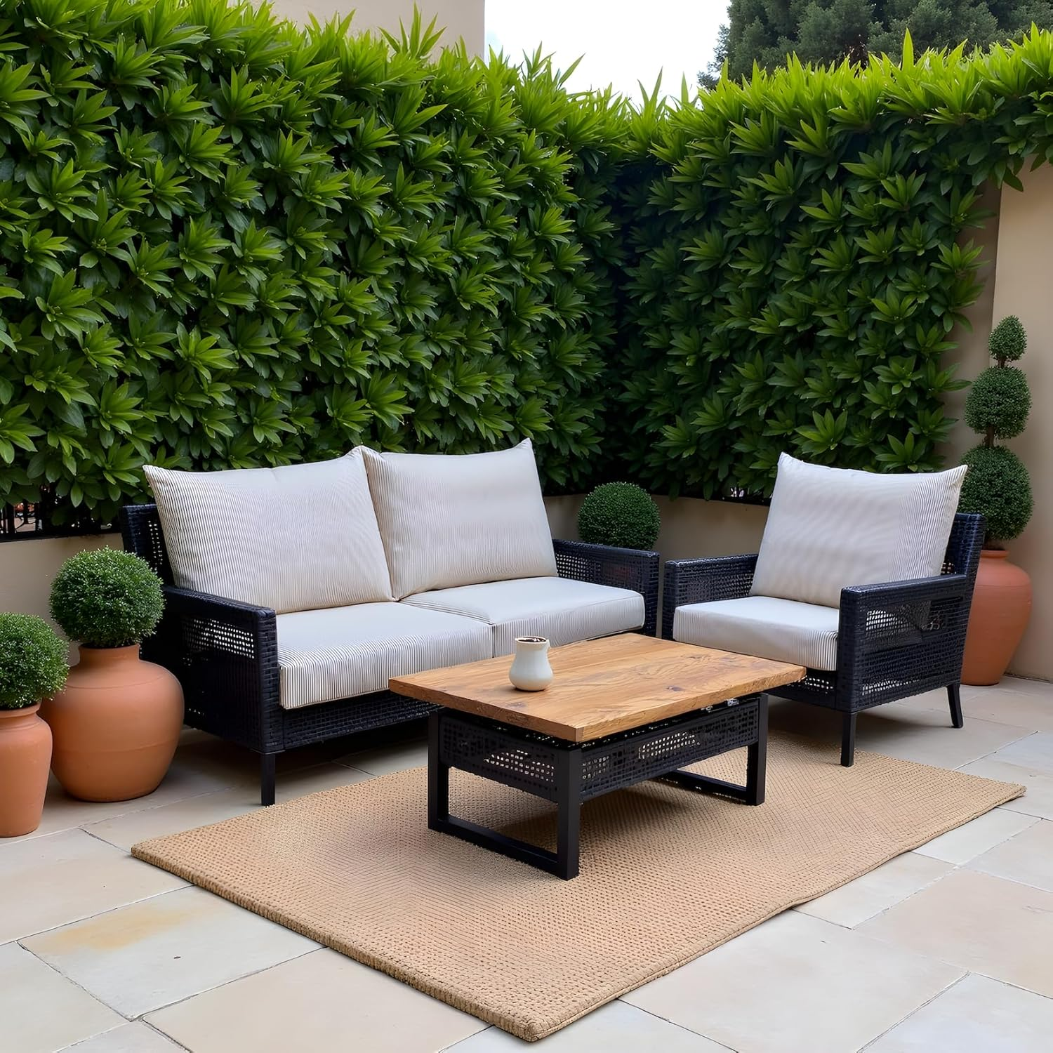 Rockin Cushions Outdoor Slip Covers | Beige Stripe | Compatible with IKEA Arholma Kuddarna Cushions | Includes 2 Arholma Pillow Covers and 2 Arholma Seat Covers - Set of 4