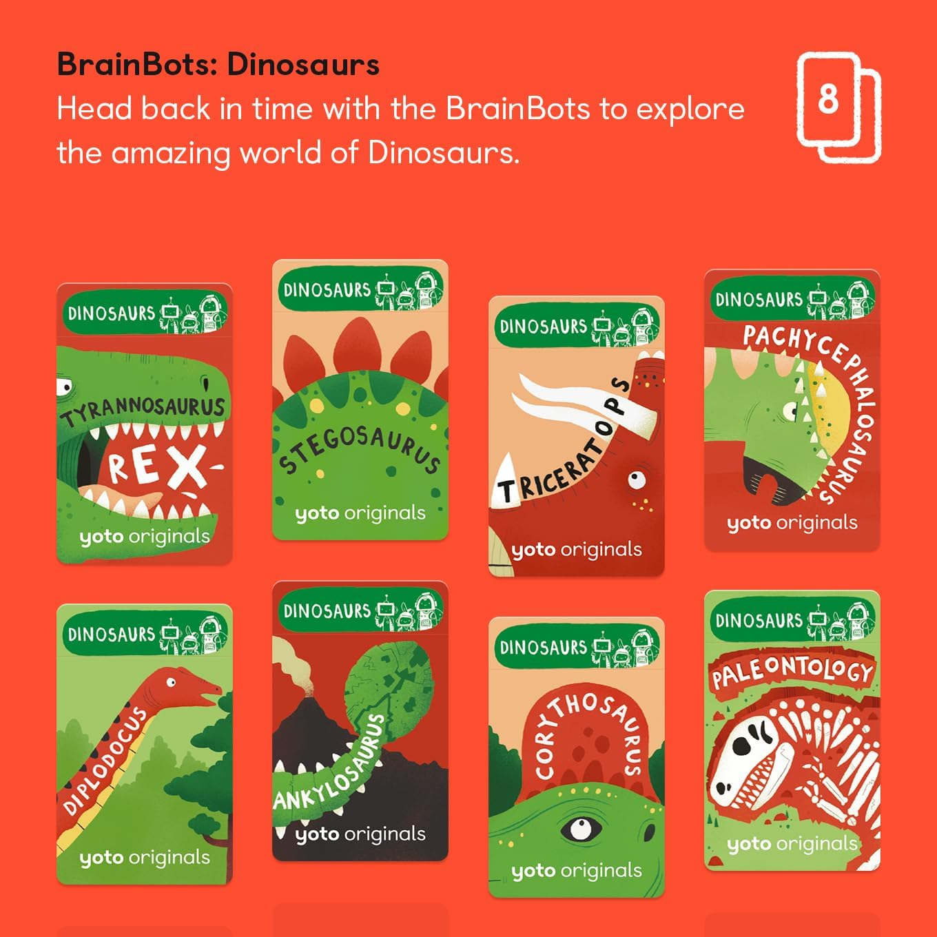 Yoto Brainbots: Dinosaurs &ndash; 8 Kids Audiobook Cards for Use with Player & Mini All-In-1 Audio Player, Educational Screen-Free Listening with Fun Stories for Learning & Interactive Quizzes, Ages 6+ image number 3