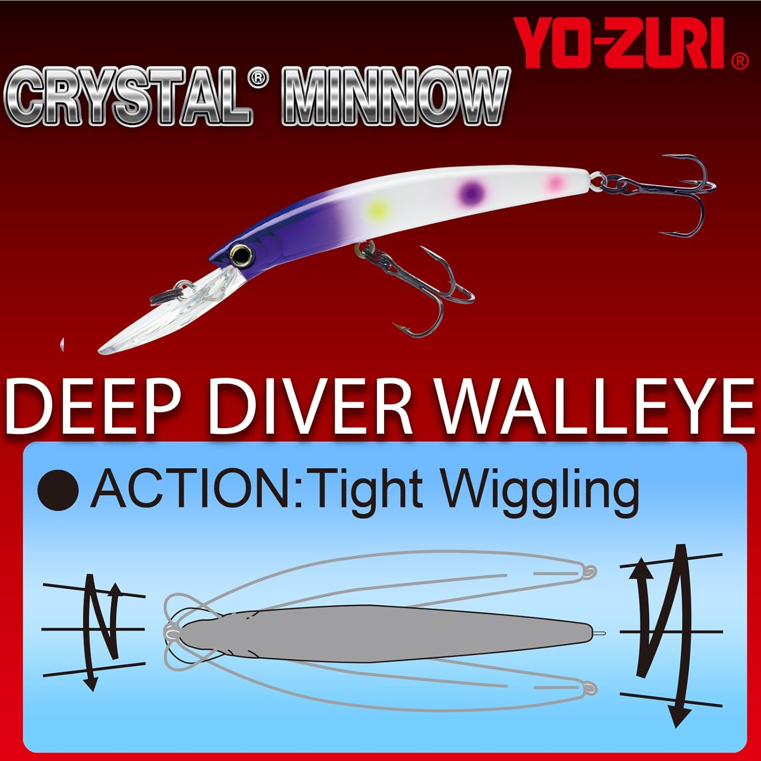 Yo-Zuri Crystal Minnow Deep Diver Walleye Floating Lure, 5 1/4", Clown image number 2