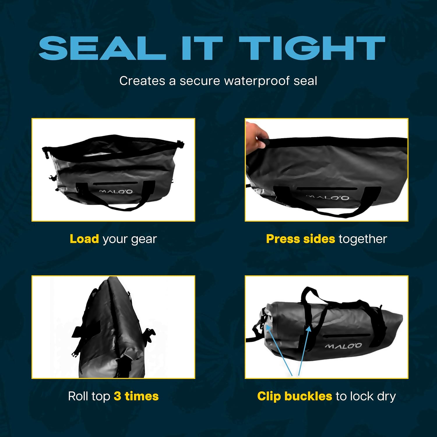 Malo'O Waterproof Duffle Bag - Roll Top Dry Pack with Watertight Seal - Dry Bags for Kayaking, Camping, Beach, Fishing, & Travel Gear - 40L/60L/100L Capacity