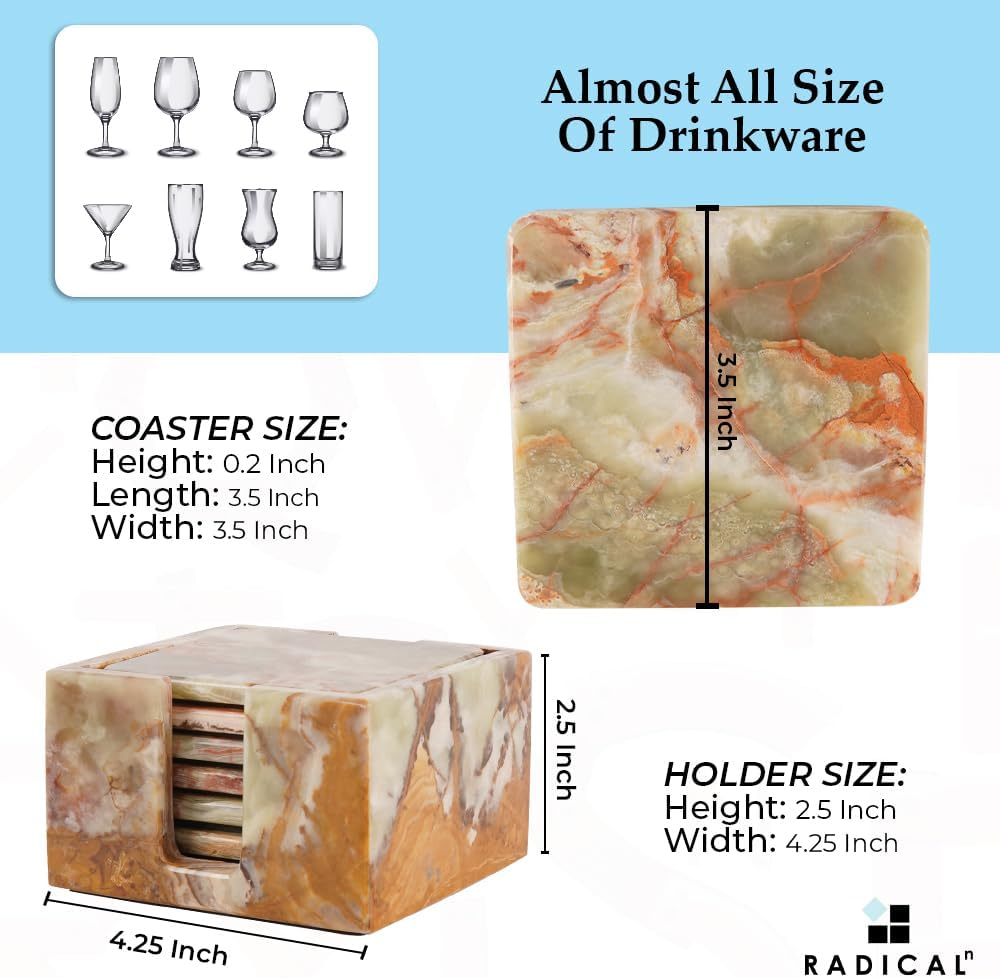 Radicaln Marble Coasters for Drinks Green Square 3.5 Inches Handmade Outdoor Coasters for Patio Table & Table D&eacute;cor for Home & Kitchen - Oceanic image number 6