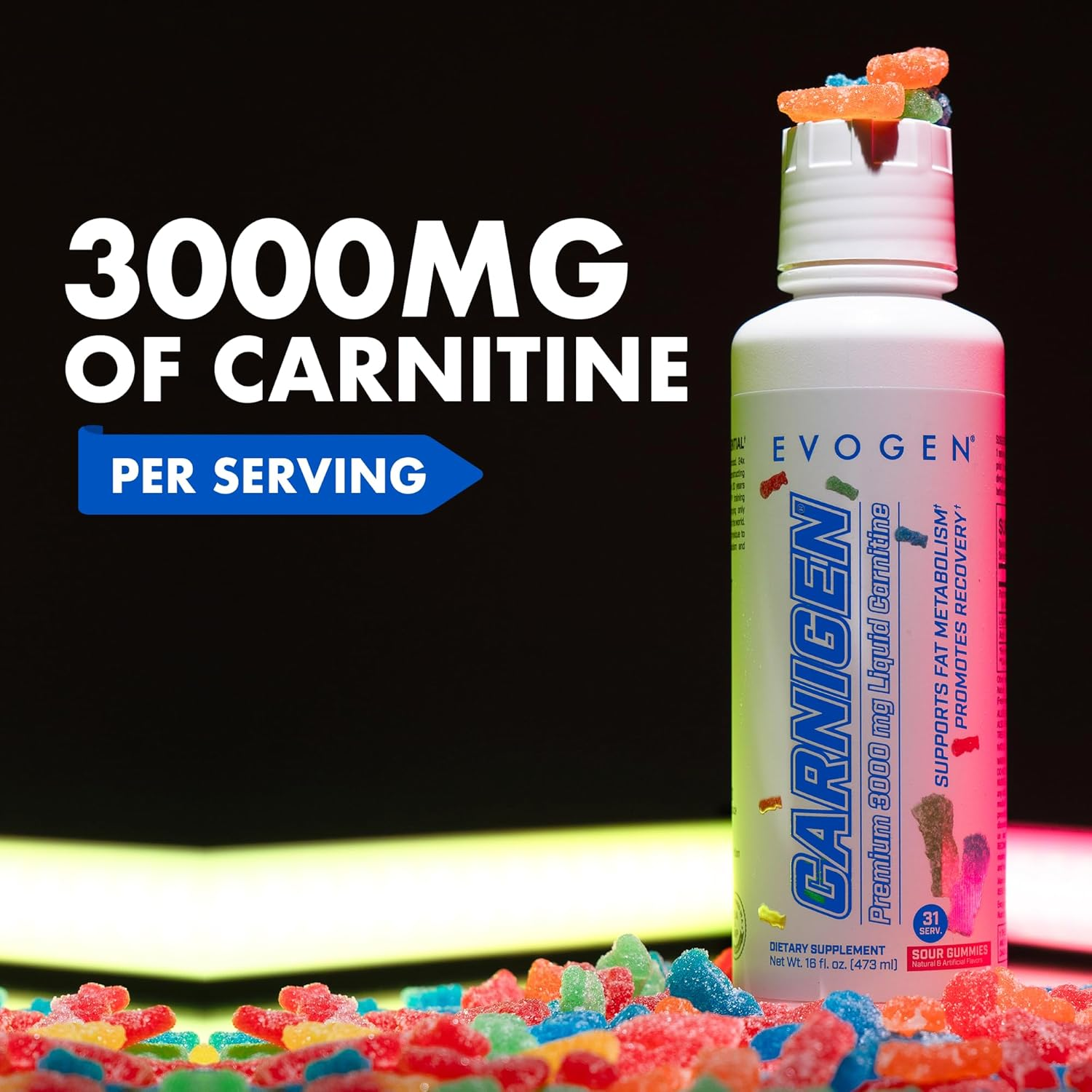Evo Carnigen Premium Liquid Carnitine 473 Ml, Sour Gummies (31 Servings) image number 1