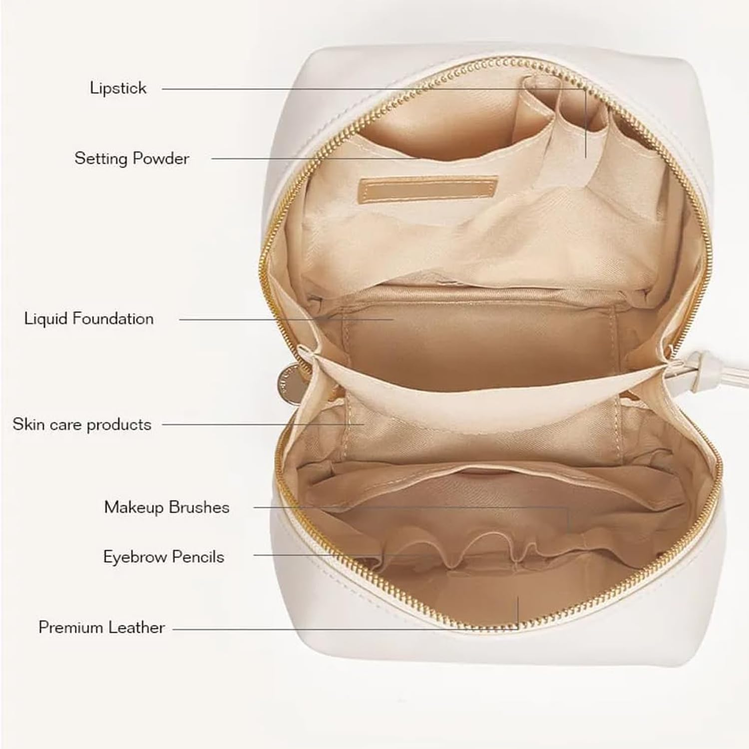 Eretinputc Makeup Bag,Travel Premium Makeup Bag for Women,Large Opening Portable Travel Cosmetic Bag for Easy Access, White, Simplicity image number 4