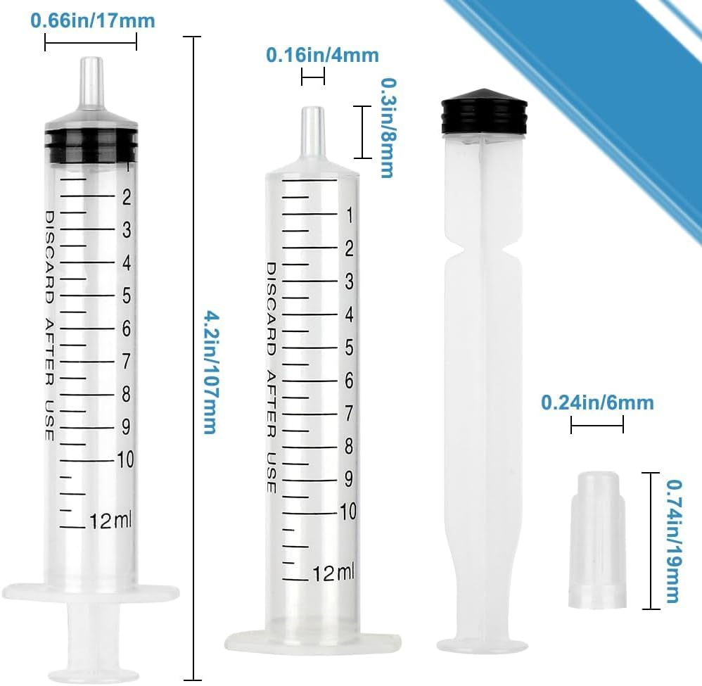 12Ml Bulk Plastic Syringe, without Needle, Liquid Measuring Syringe Tools with Measurement for Scientific Labs, Liquid Measuring, Industrial, Home Care (Individually Sealed-10Pcs)