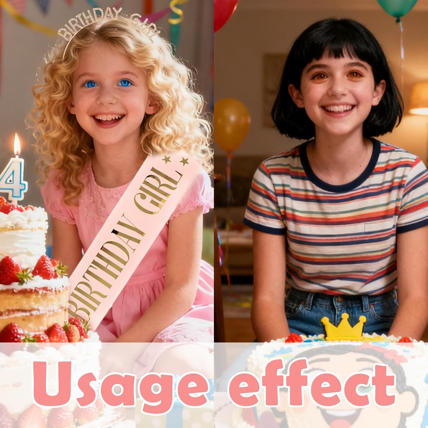 Birthday Crown and Birthday Sash, Headband Birthday Tiara and Sash for Birthday Girl, Sweet Birthday Party Accessories image number 5