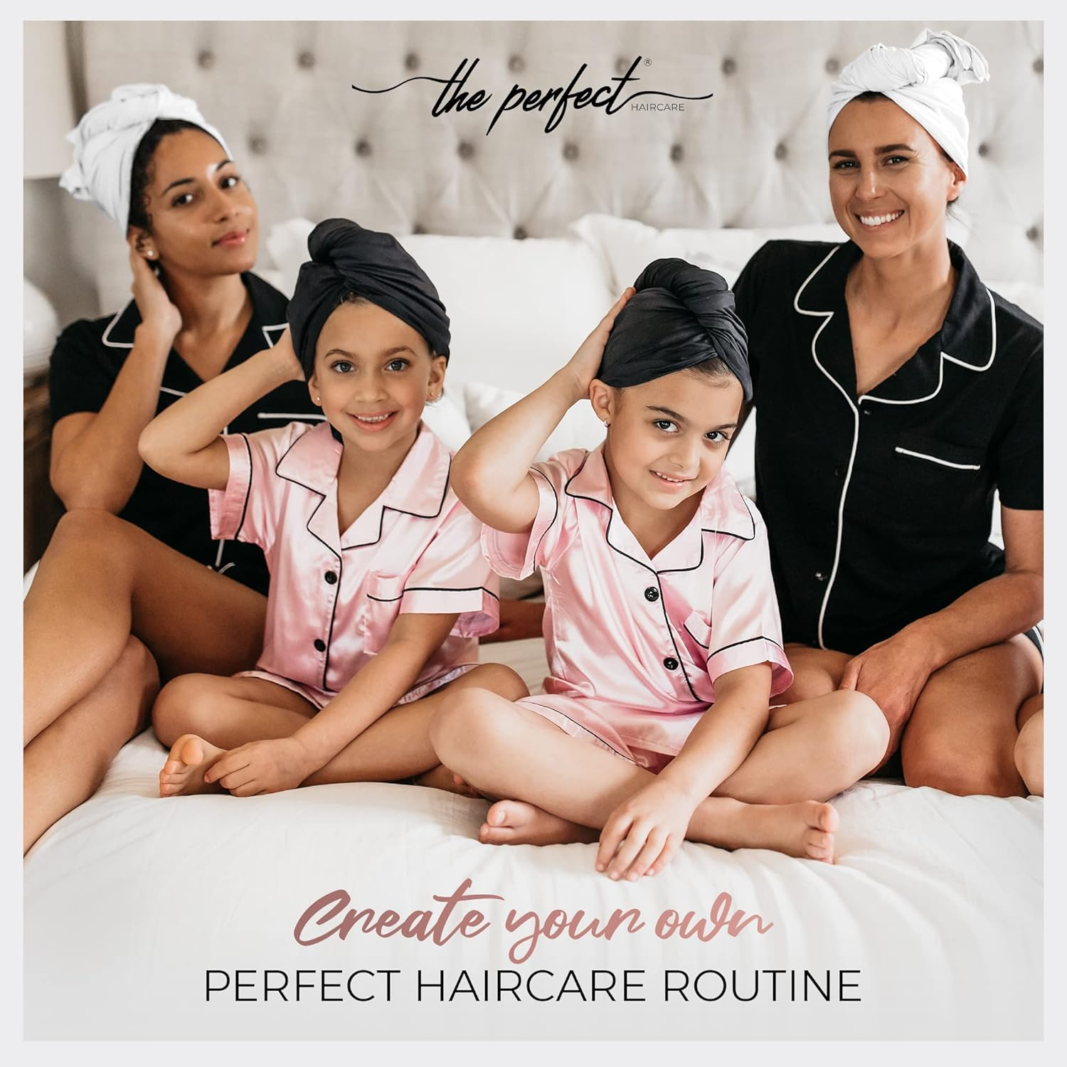 THE PERFECT HAIRCARE Curly Hair Girls Microfiber Plopping Towel Set - Anti-Frizz Silky Smooth Hair Drying Wrap for Women - Super Absorbent Large Hair Towel + 2 Scrunching Towels to Micro Plop