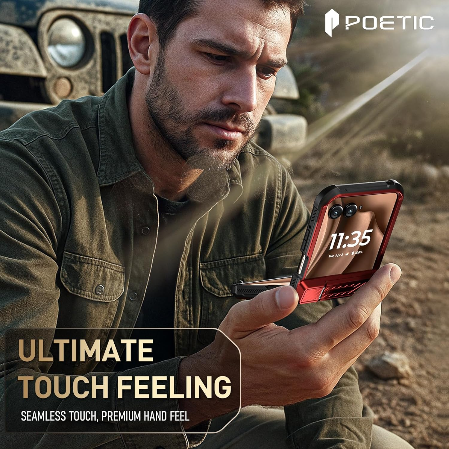 Poetic Spartan Case for Motorola Moto Razr + plus 2024/Moto Razr+ plus 2025, [Kickstand][Hinge Protection], Full-Body Rugged Shockproof Protective Cover with Kickstand, Metallic Red - Metallic Gun Metal image number 6