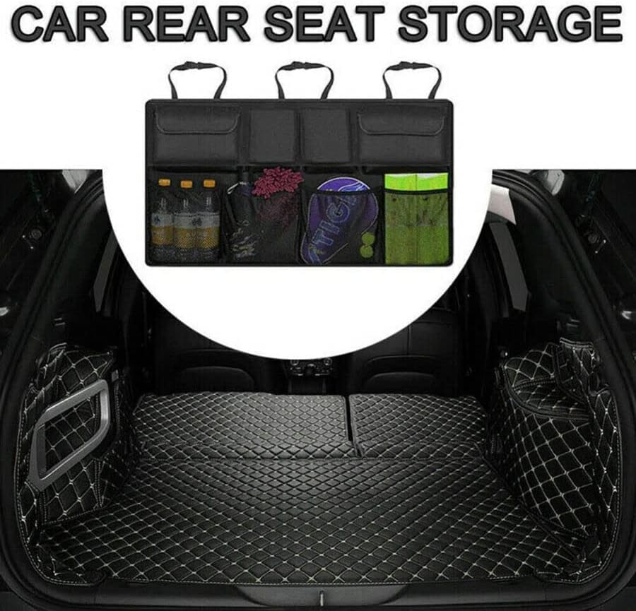 AIMALL Large Organiser Car Seat Back Storage Bag SUV Hatchback Boot Trunk Hanging Pouch Oxford Cloth, Foldable Design 41.3&times;20.5In Durable Wear-Resistant Black image number 1
