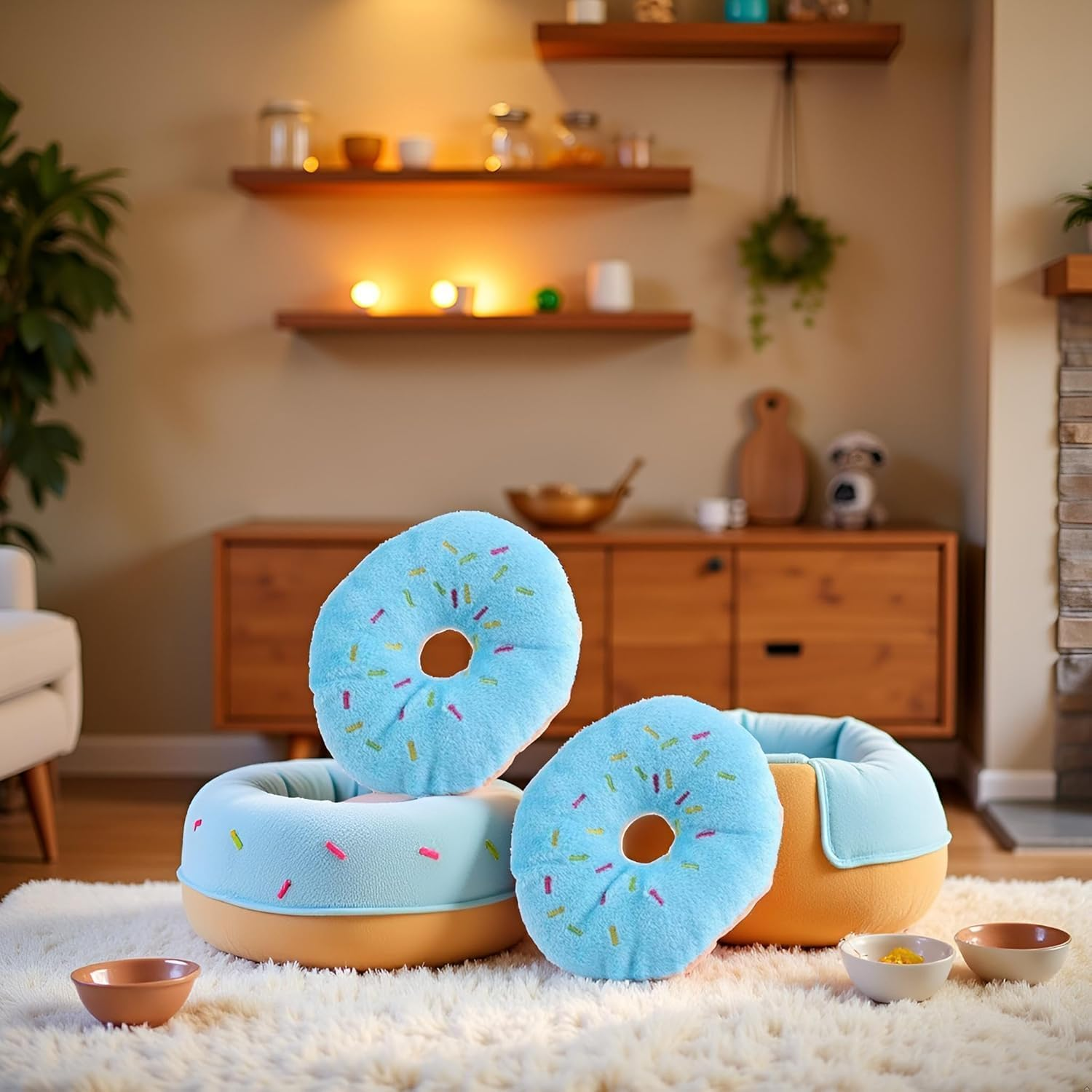 2 PCS Blue Donut Shape Plush Pet Toy Funny Dog Toys,Lovely Donut Shaped Squeaky Squeaking Sound Toy for Pet Chew Toy Squeaky Plush Blueberry Chew Guard Dog Squeak Toys