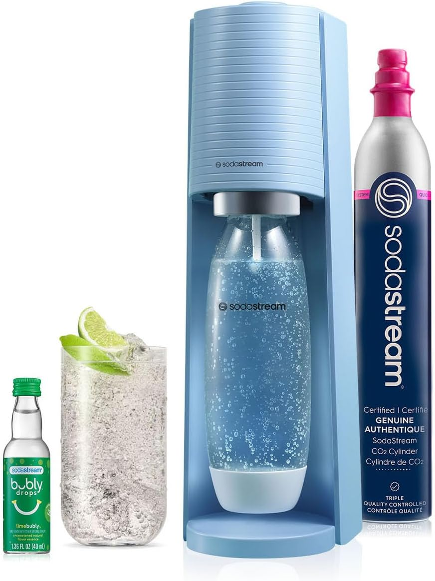 Sodastream - TERRA Misty Blue Sparkling Water Maker & Lime Bubly Drop | Turn Sparkling Water into Your Favourite Drinks | Quick Connect CO2 | Eco-Friendly Reusable Bottle | Stylish Kitchen Appliance image number 4