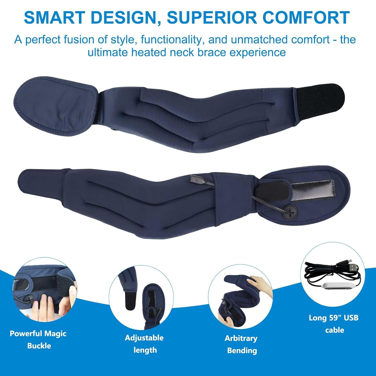 HONGJING Heating Neck Brace for Neck Support and Pain Relief, Soft Foam Cervical Collar with Heat for Wrap Align Stabilize Vertebrae image number 2